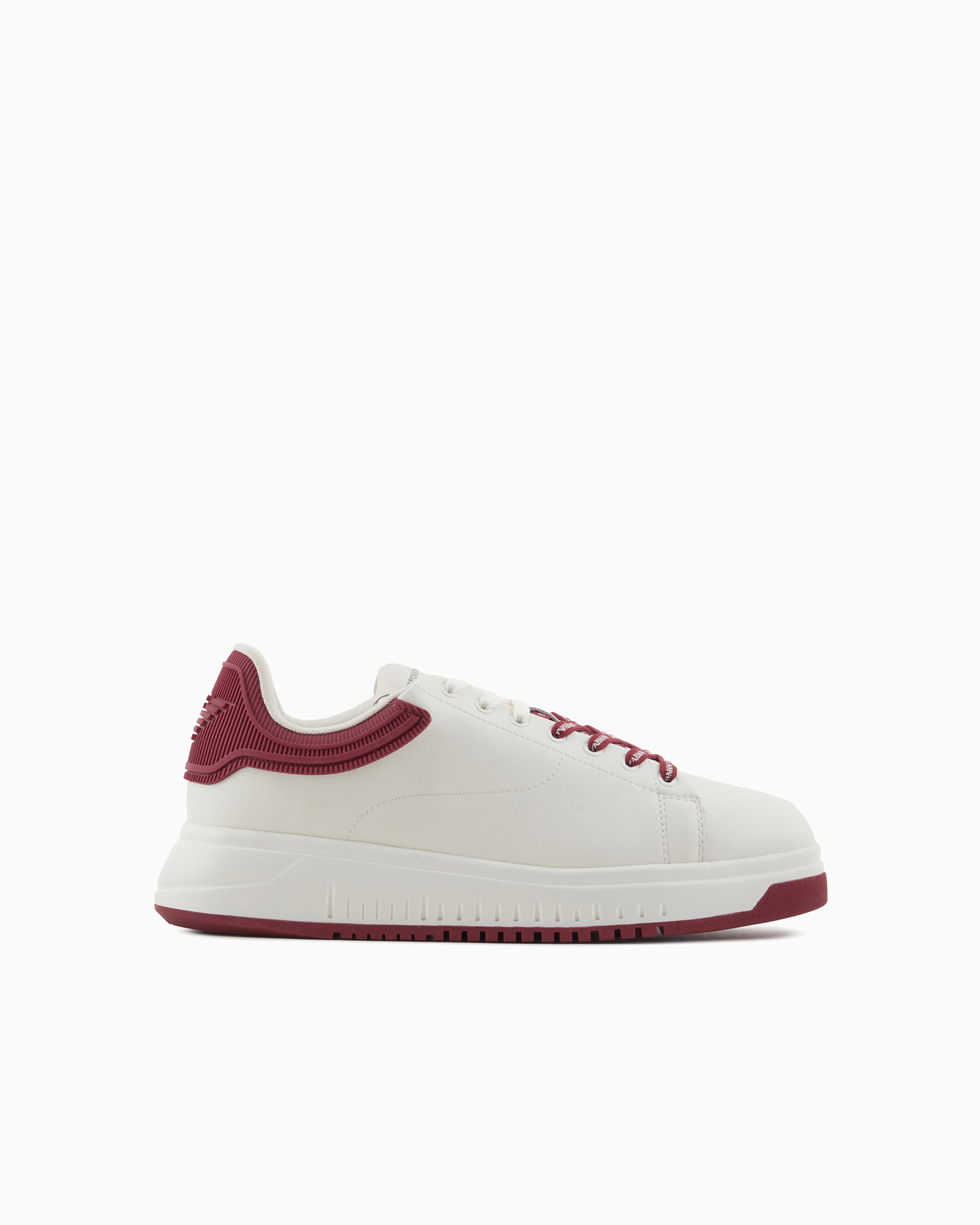 Emporio Armani Official Store Leather Sneakers With Rubber Back Knurled Sole In White