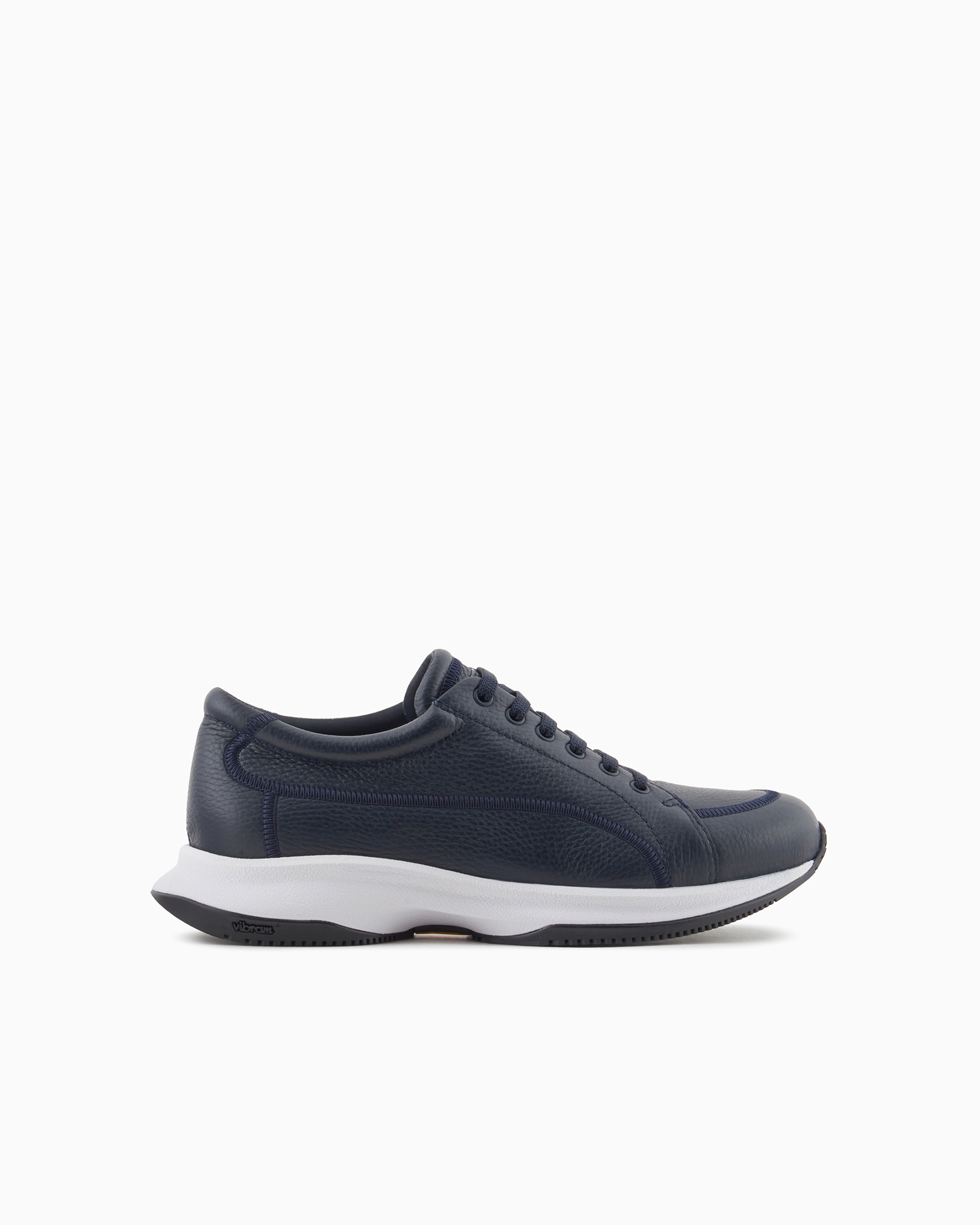 Giorgio Armani Deerskin And Leather Sneakers In Navy Blue
