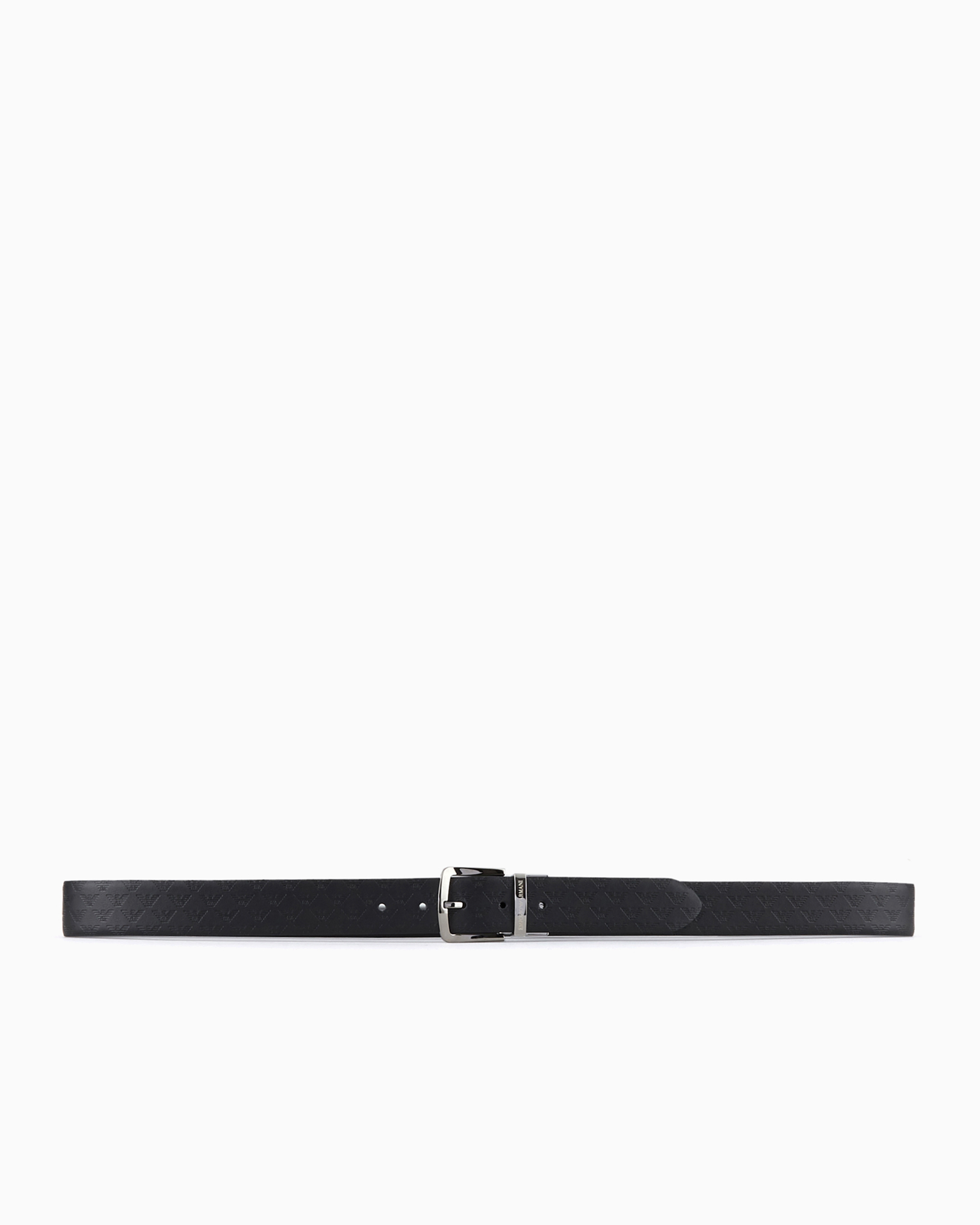Emporio Armani Smooth Leather Belt With All-over Print In Black