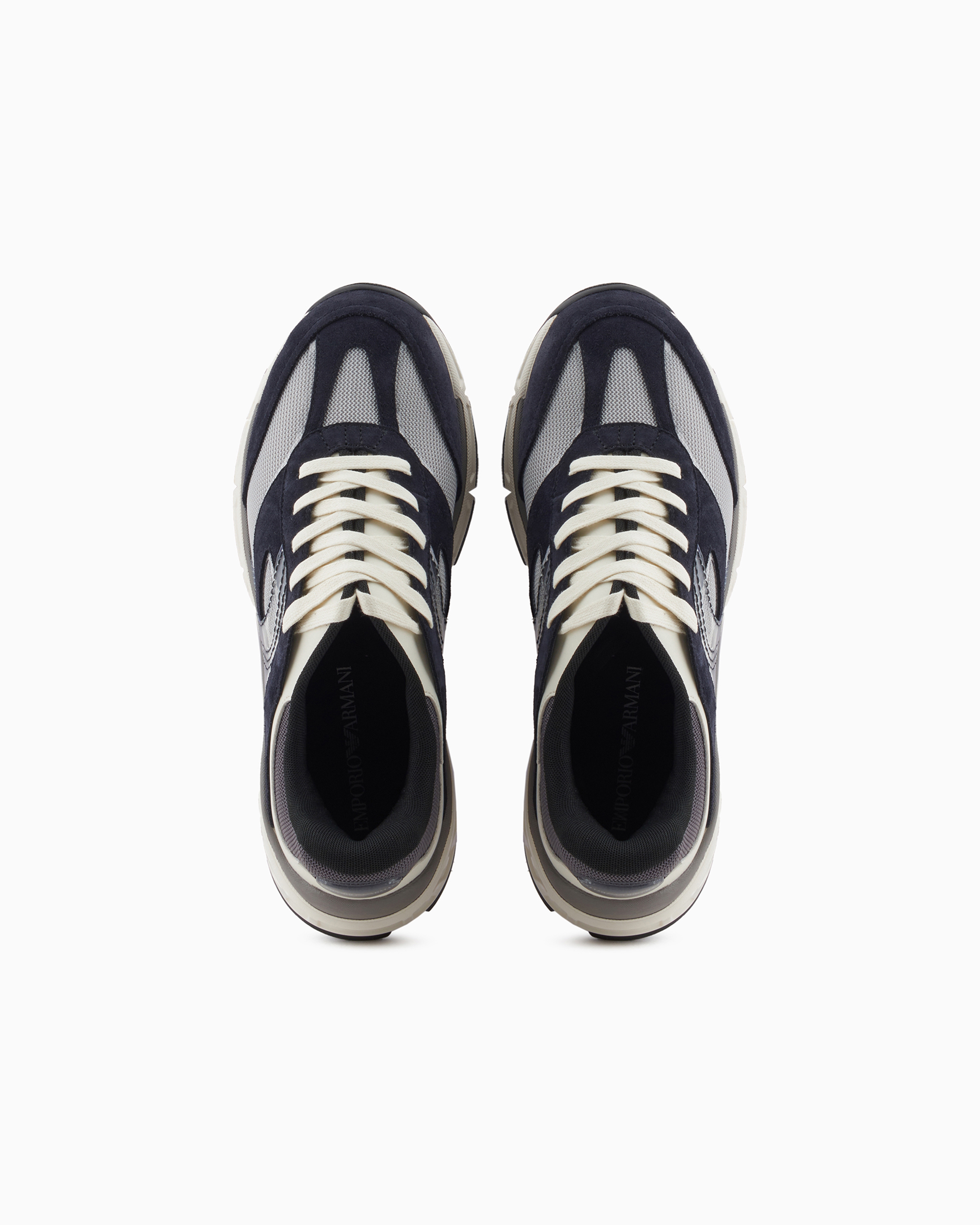 Shop Emporio Armani Mesh Sneakers With Suede Details In Navy Blue