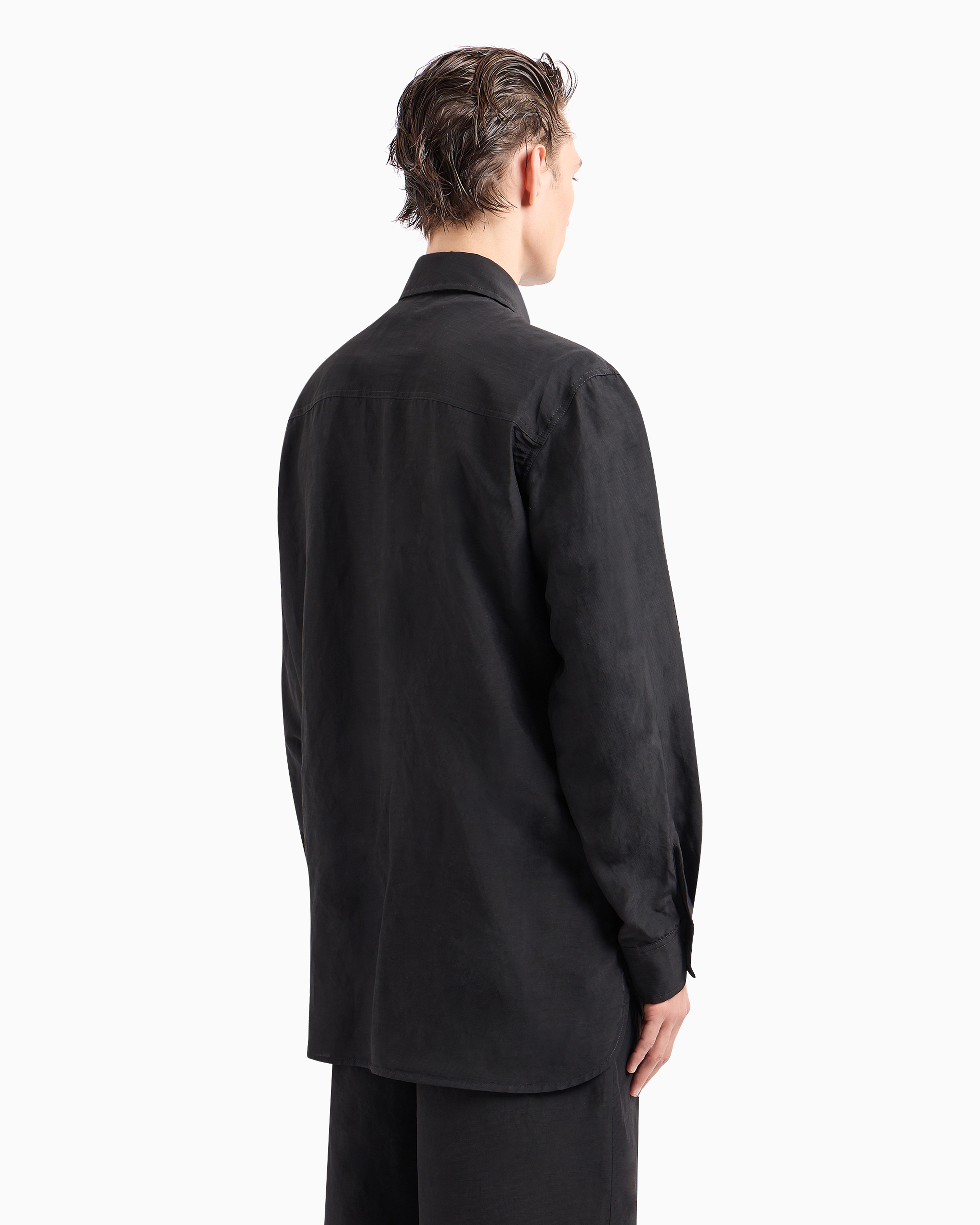 Giorgio Armani Official Store Viscose And Linen Canvas Shirt Jacket With Zip In Black