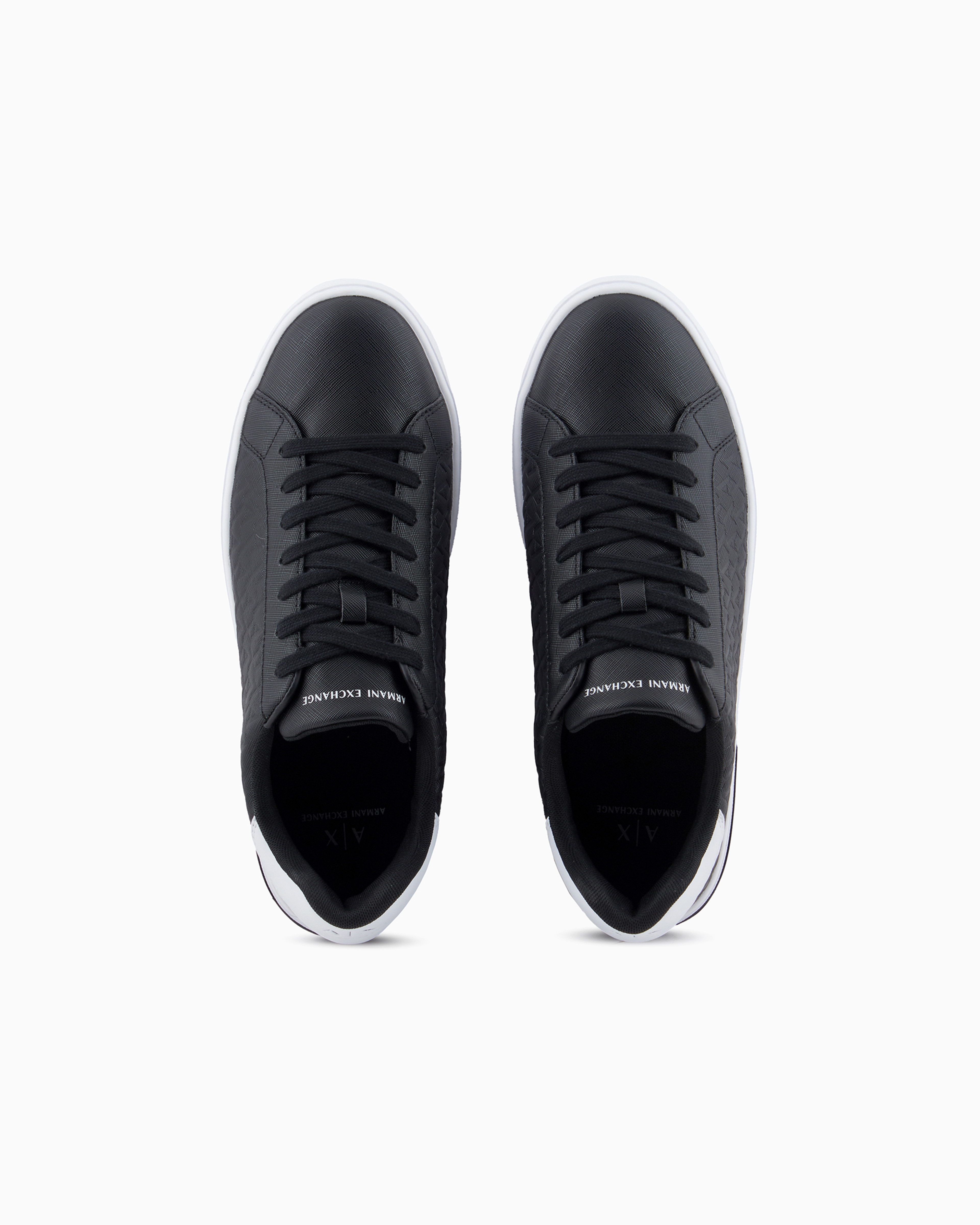 Armani Exchange Lace-up Sneakers With Allover Embossed Logo In Black
