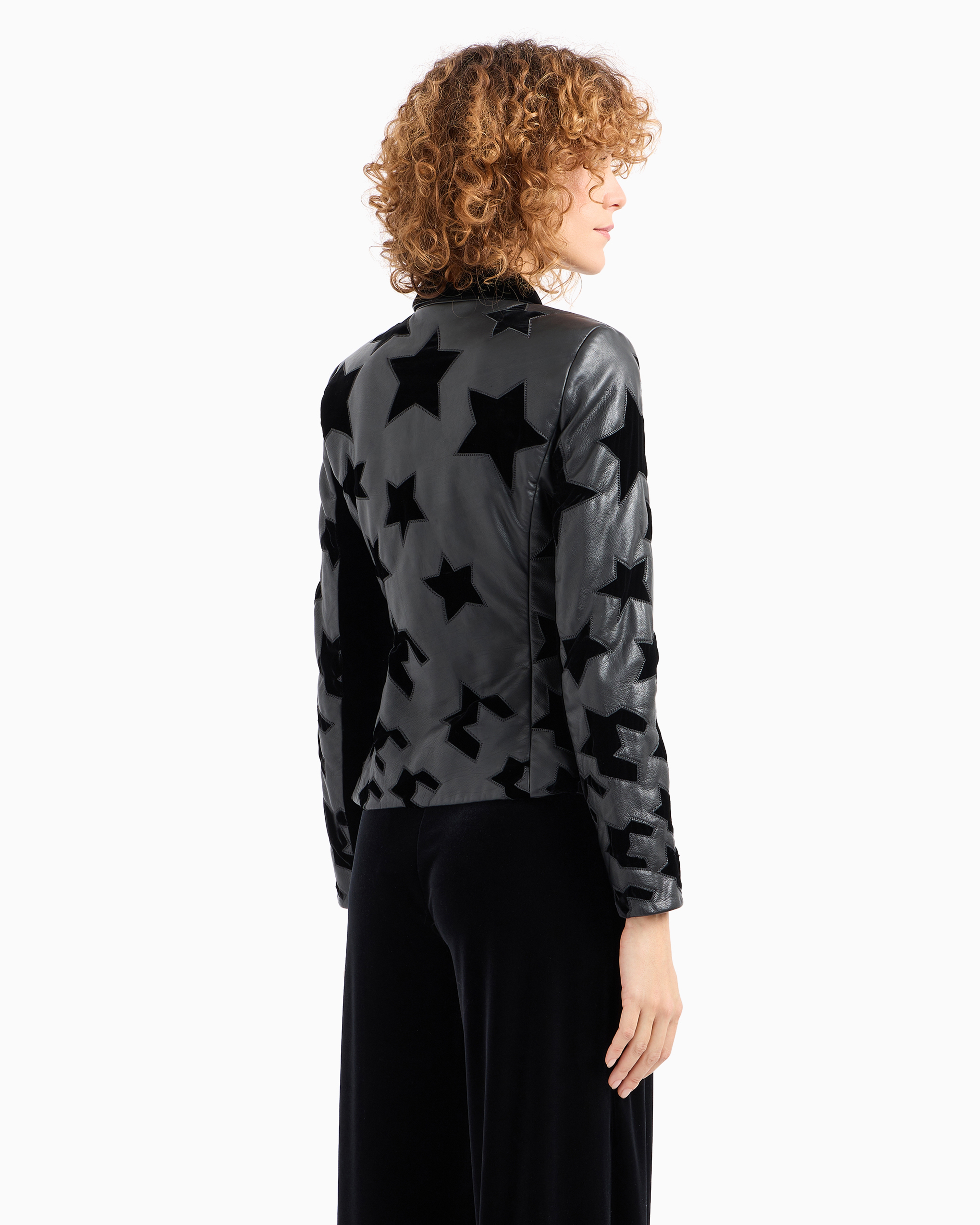 Emporio Armani Official Store Veste En Nappa De Veau Avec Broderie En Velours Capsule Moon In Noir