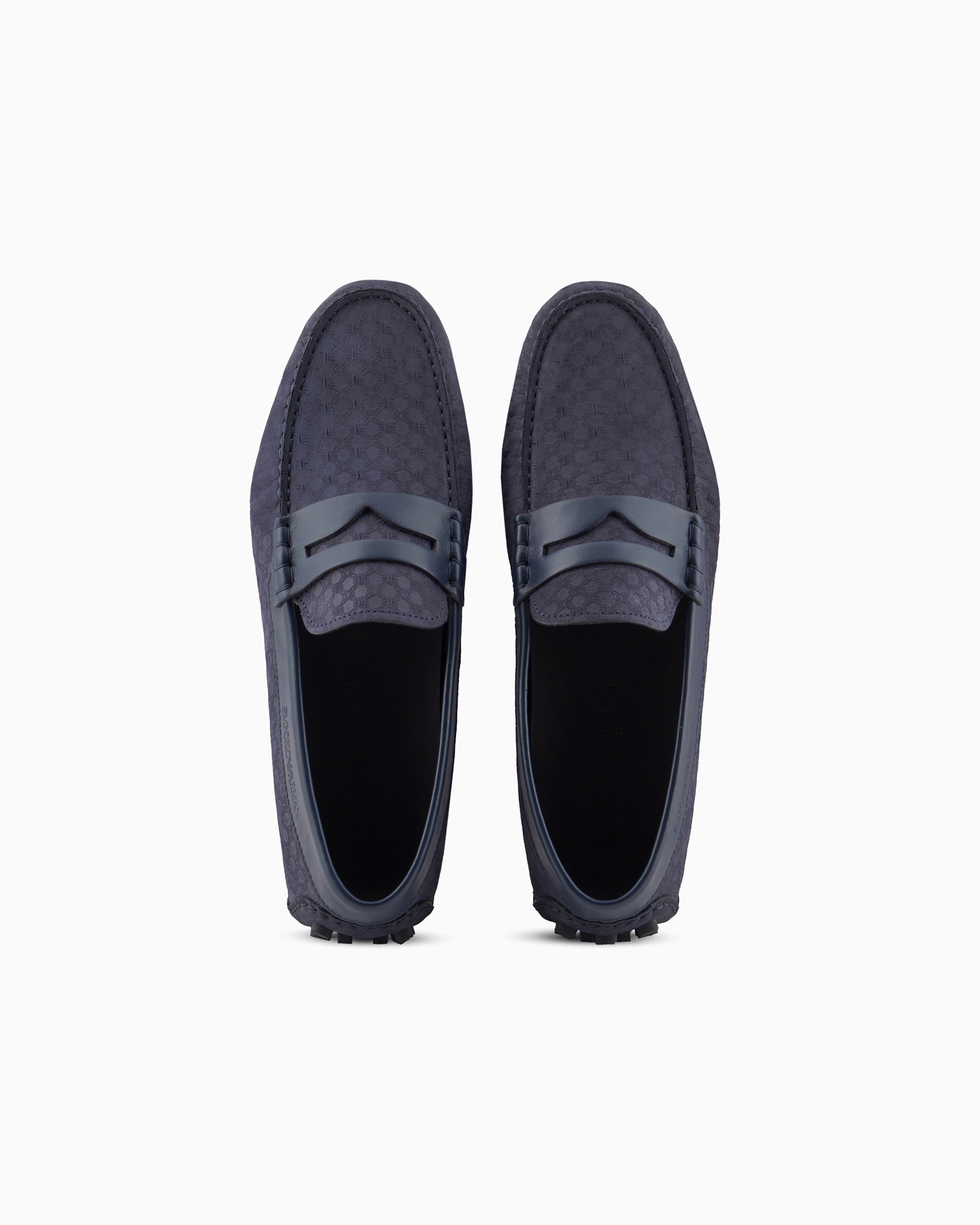 Emporio Armani Leather Driving Loafers With All-over Embossed Pattern In Patterned