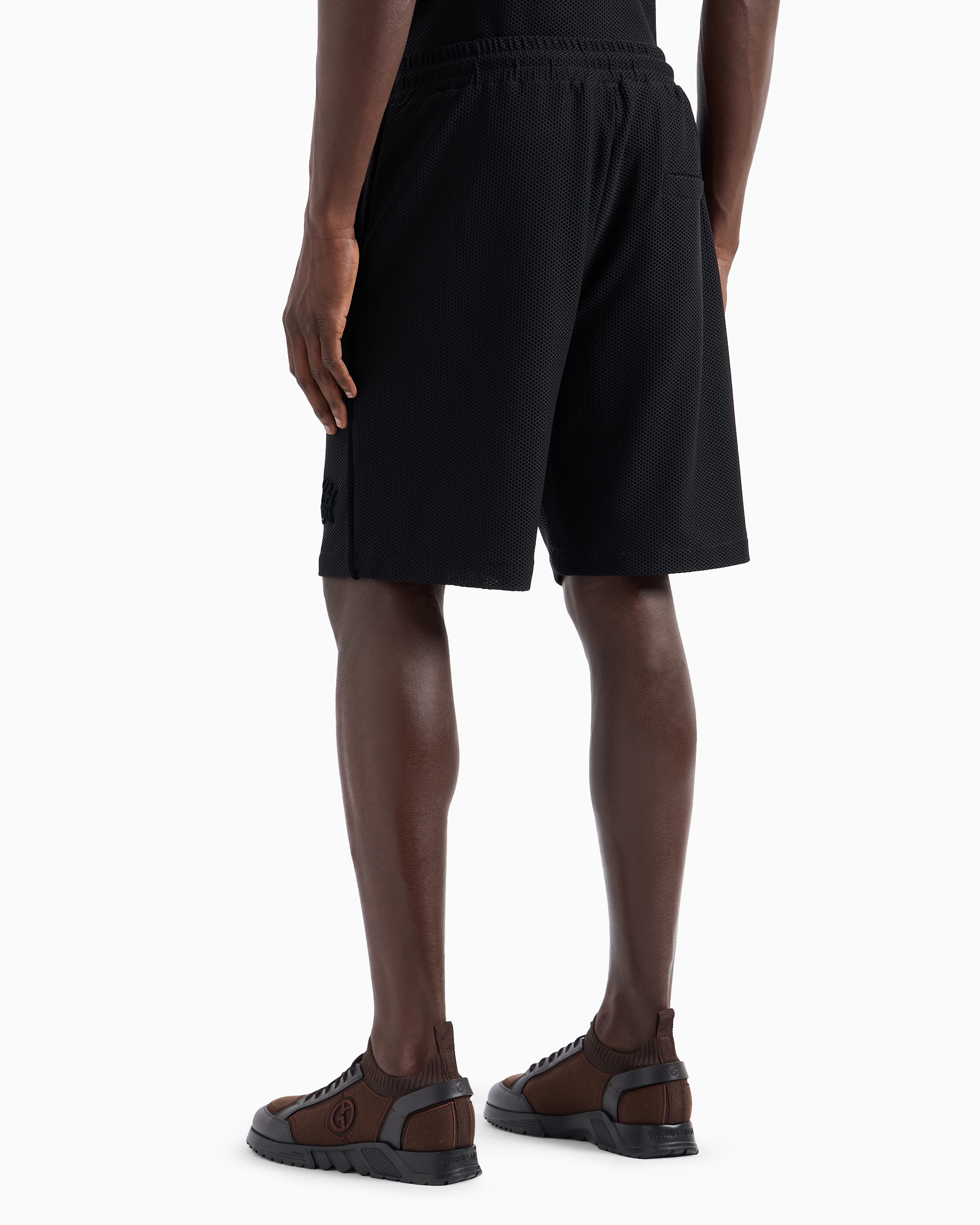 Shop Giorgio Armani Bermuda Shorts In Technical Waffle Fabric In Noir