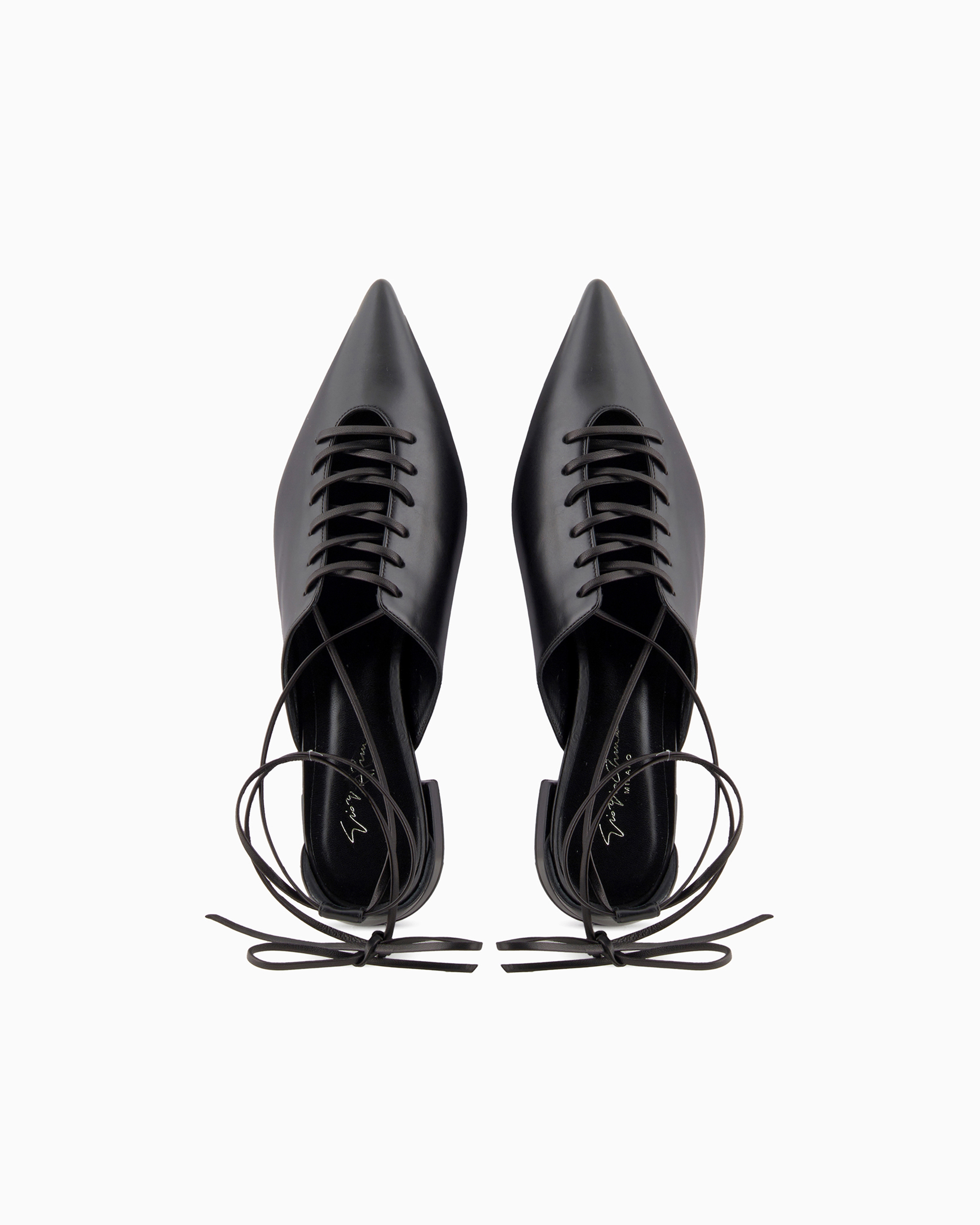 Shop Giorgio Armani Leather Ballerinas With An Ankle Fastening In Black