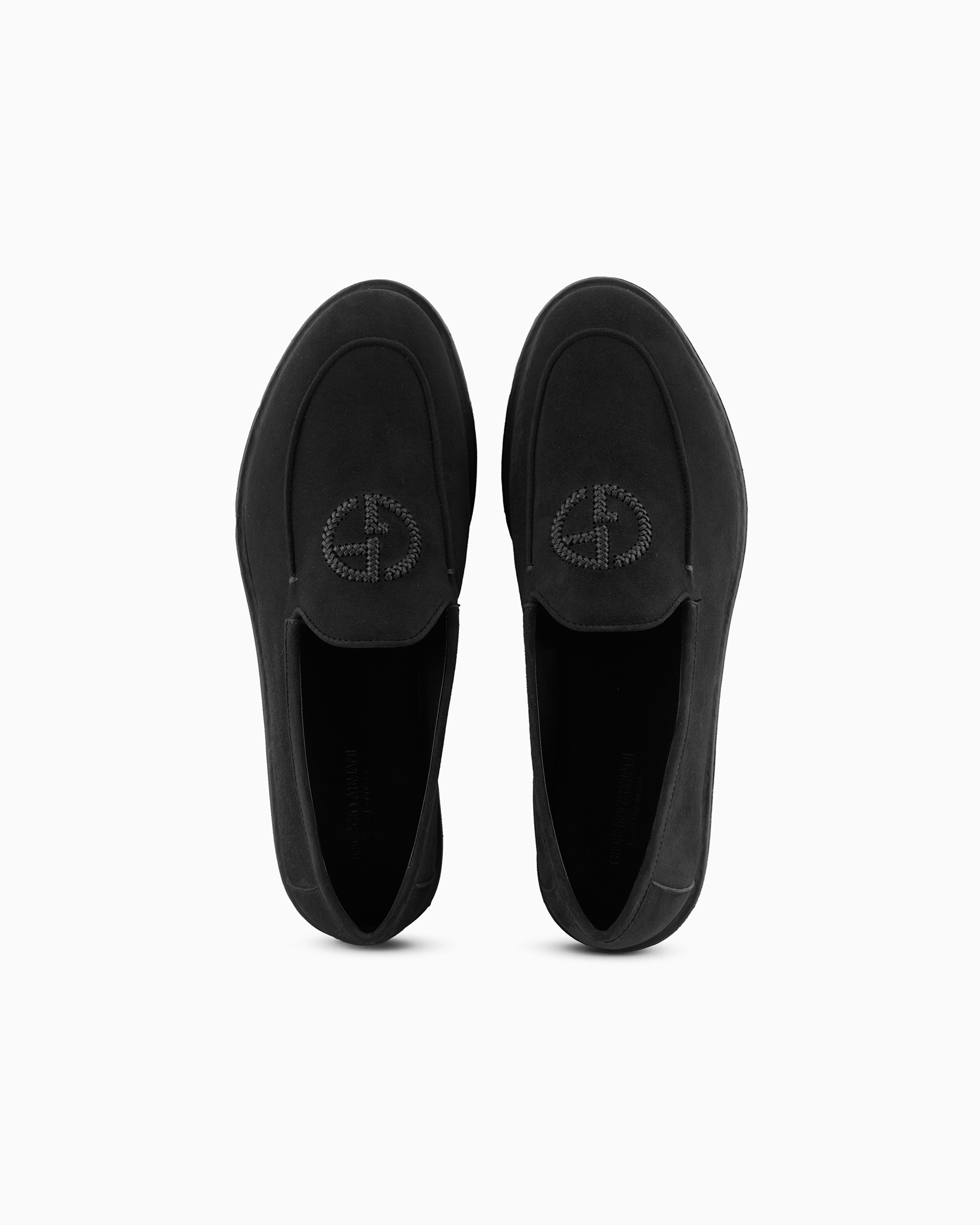 Giorgio Armani Official Store Suede Loafers With Embroidered Logo In Black