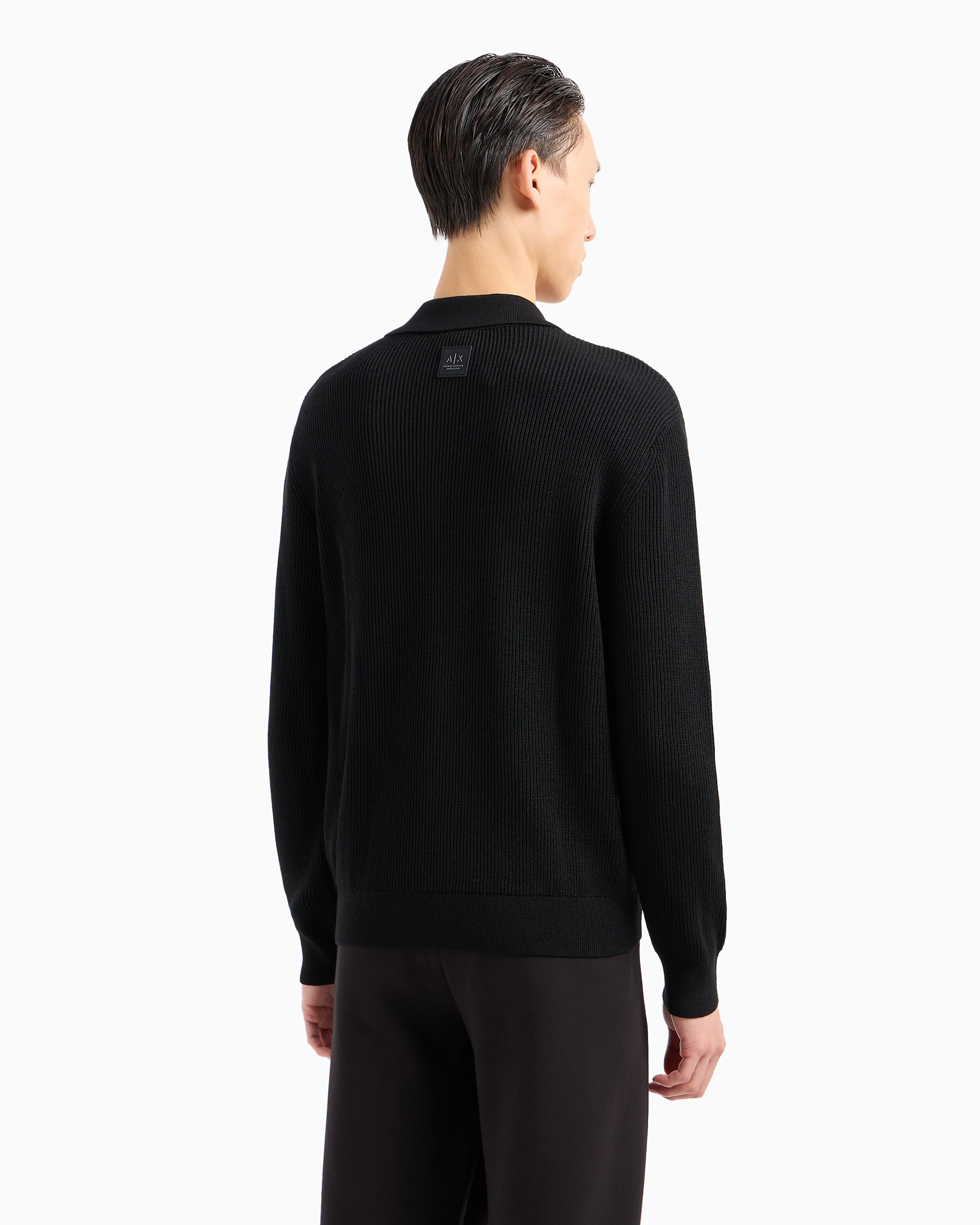 Shop Armani Exchange Wool Blend Collared Sweater In Black