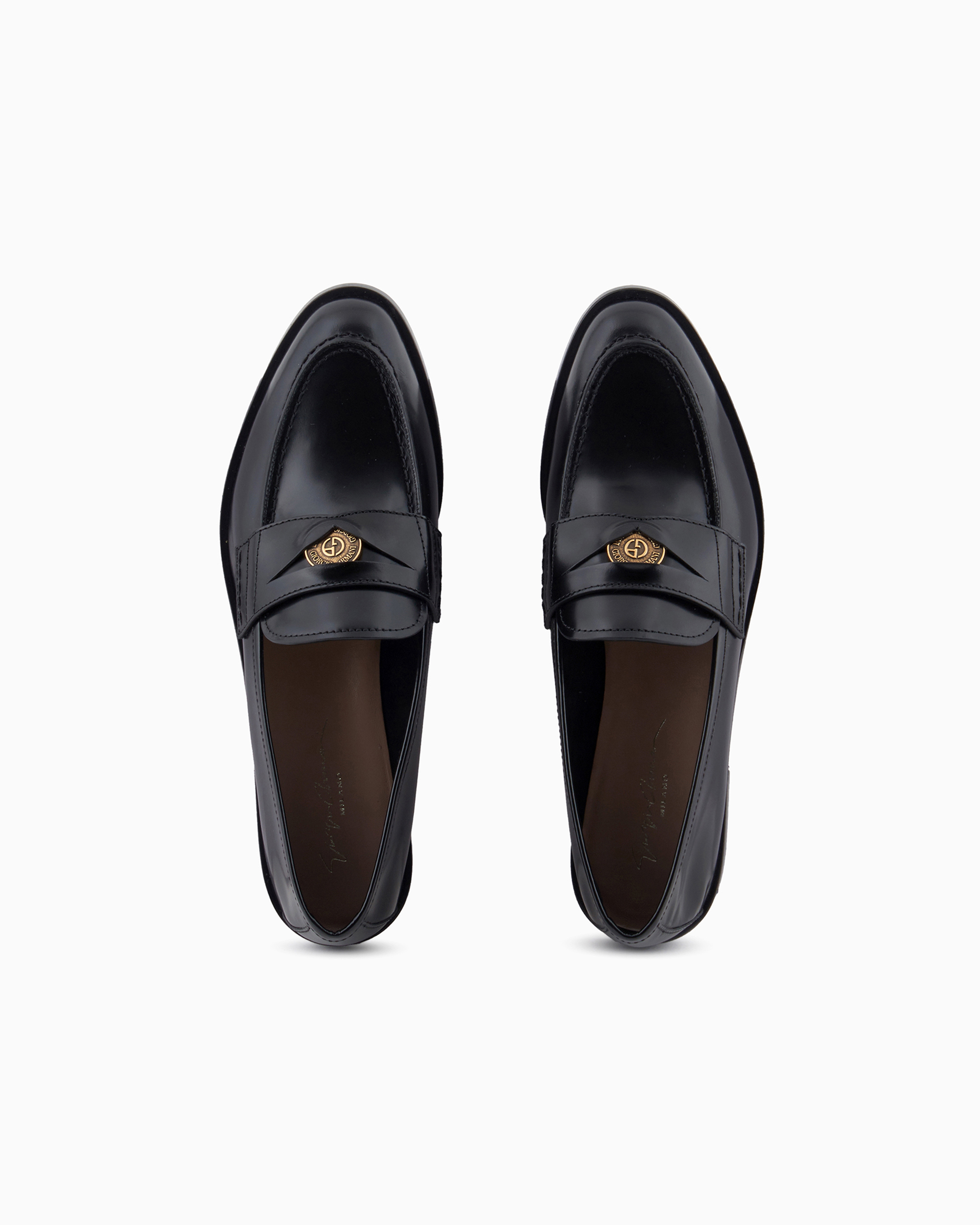 Giorgio Armani Official Store Brushed Leather Loafers In Noir