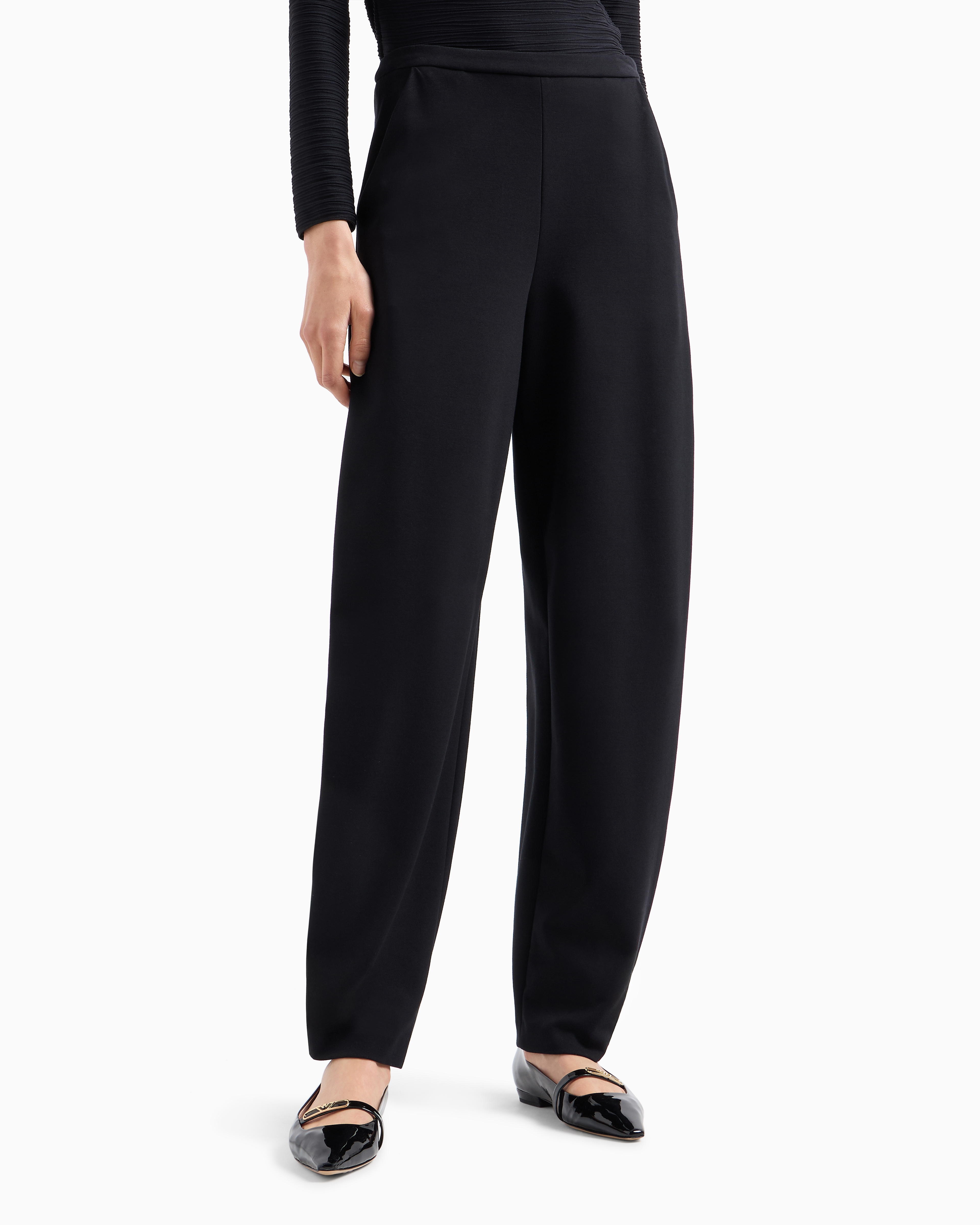 Emporio Armani Official Store Pantalon En Tissu Stretch Point Milano Avec Plis Sur Le Bas In Noir