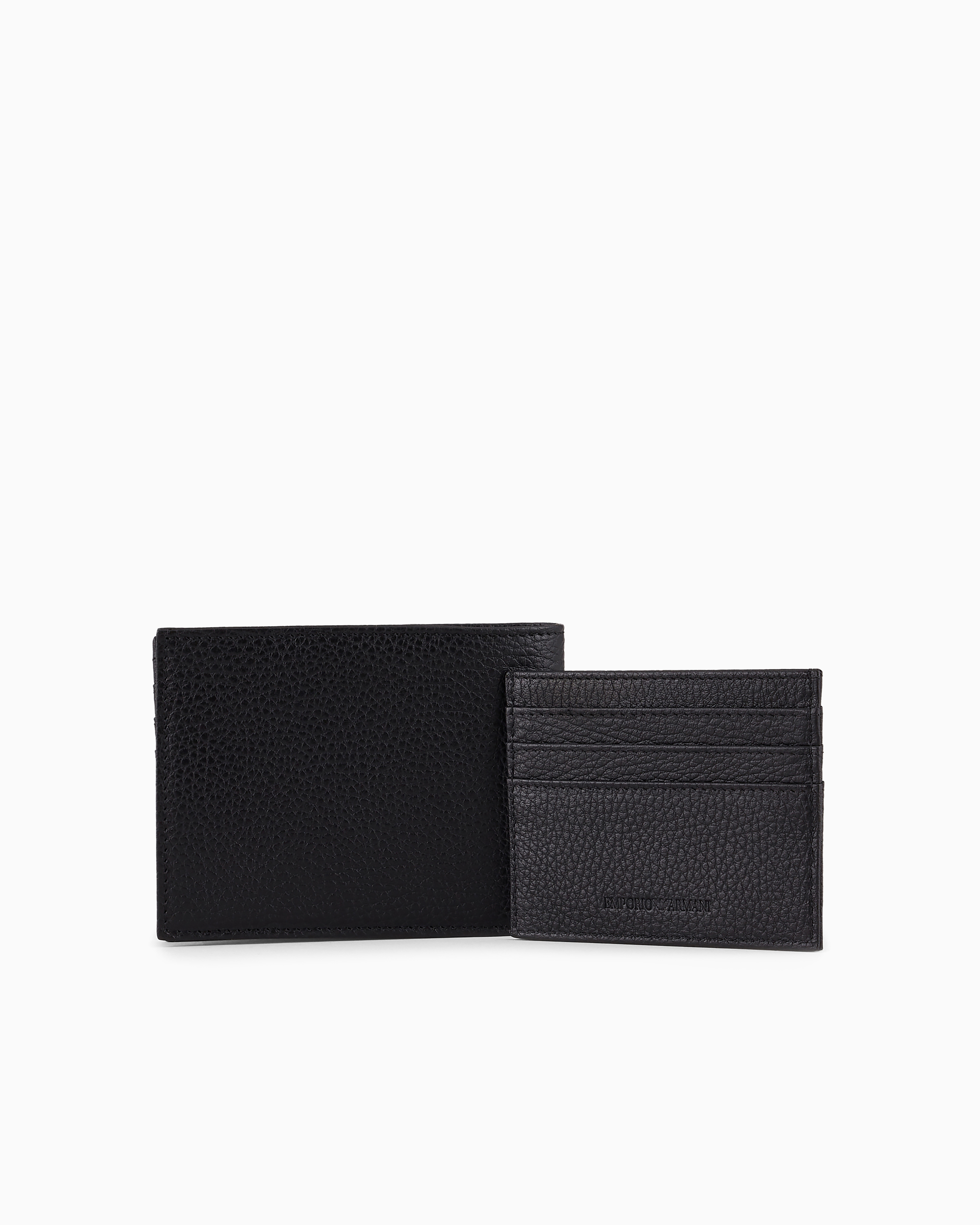 Shop Emporio Armani Gift Box With Wallet And Card Holder In Tumbled Leather In Black