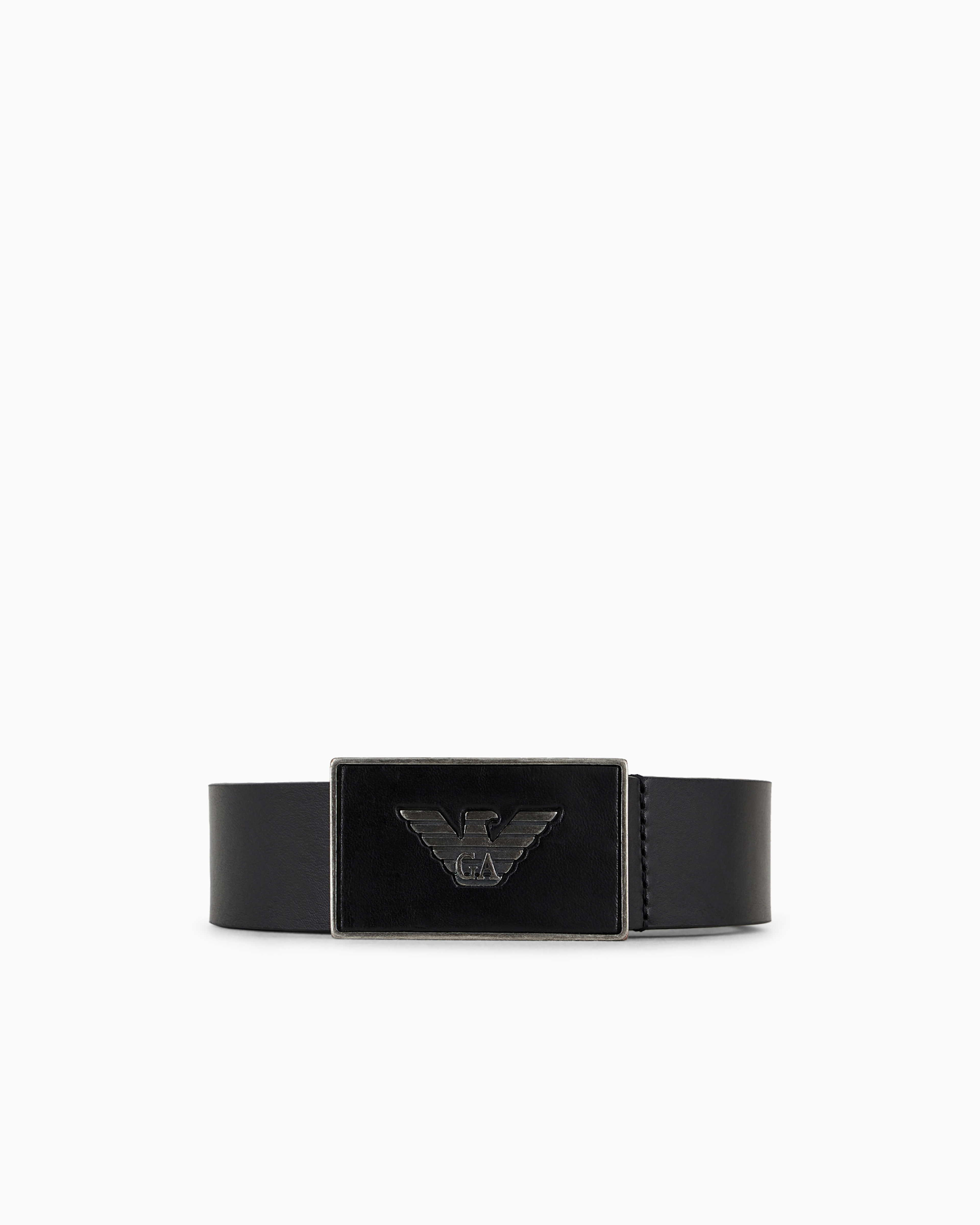 Shop Emporio Armani Leather Belt With Eagle Plate In Black