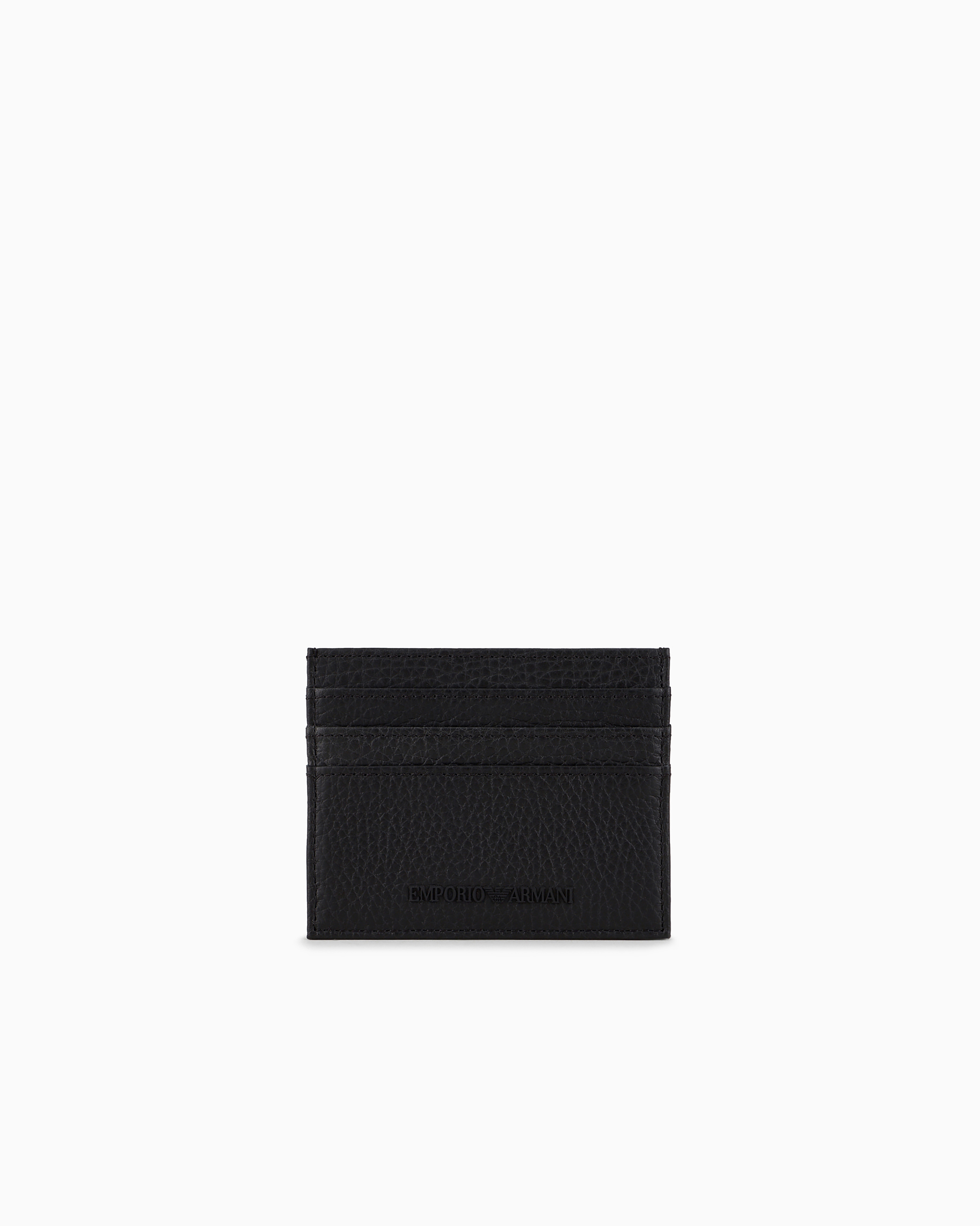 Emporio Armani Tumbled Leather Card Holder In Black