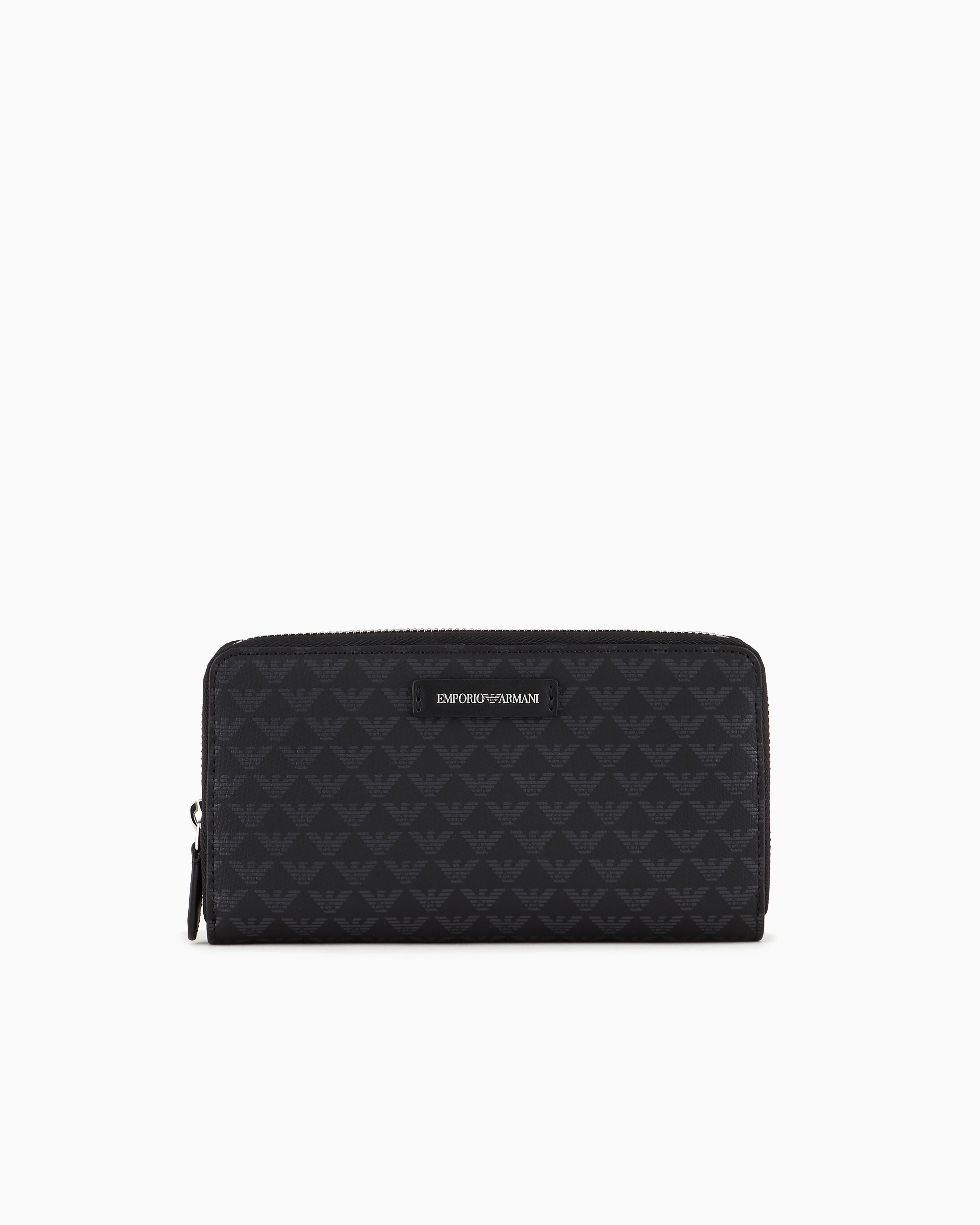 Emporio Armani Official Store All-over Eagle Wallet With Wraparound Zip In Black