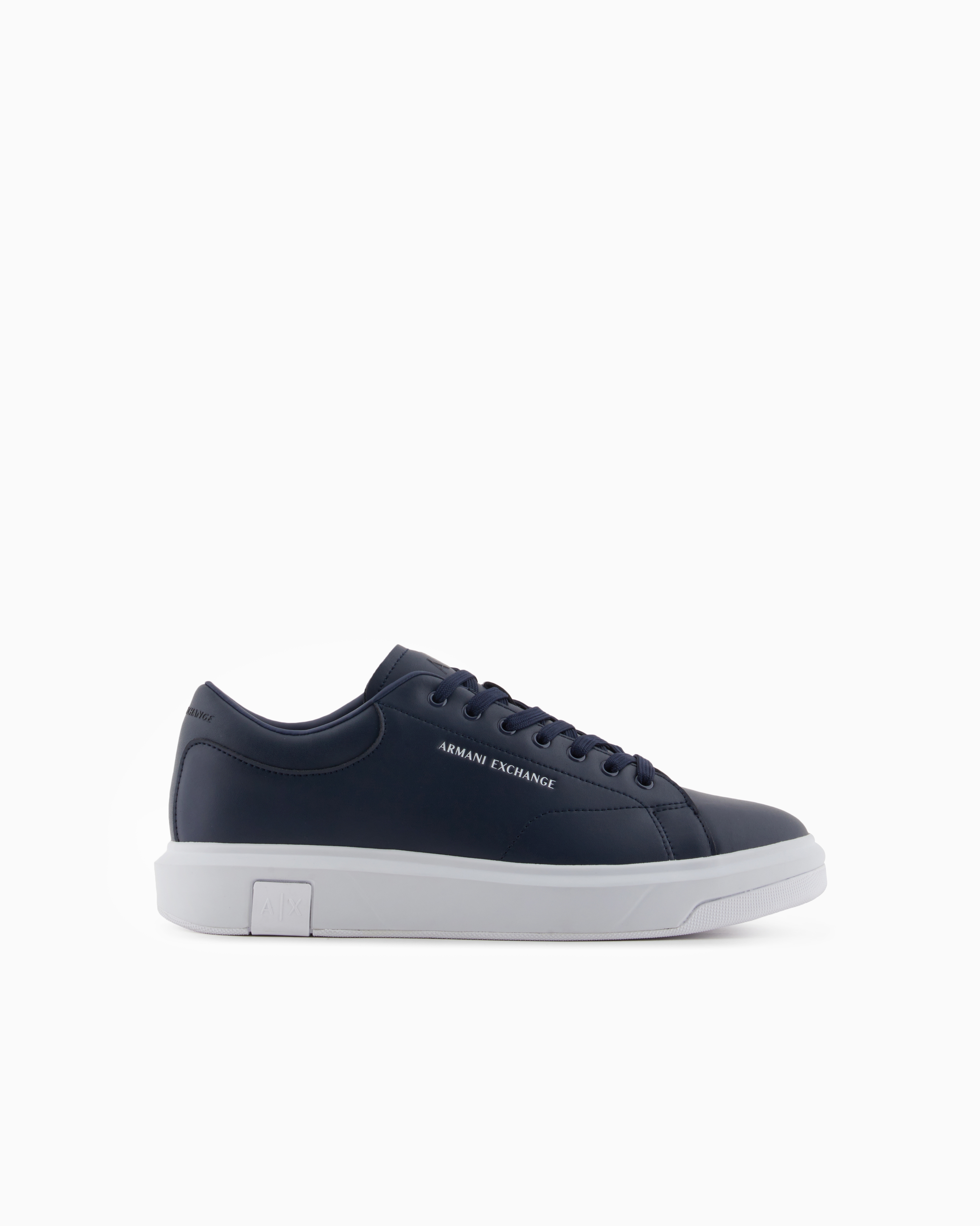 Armani Exchange Official Store Action Leather Sneakers In Navy Blue