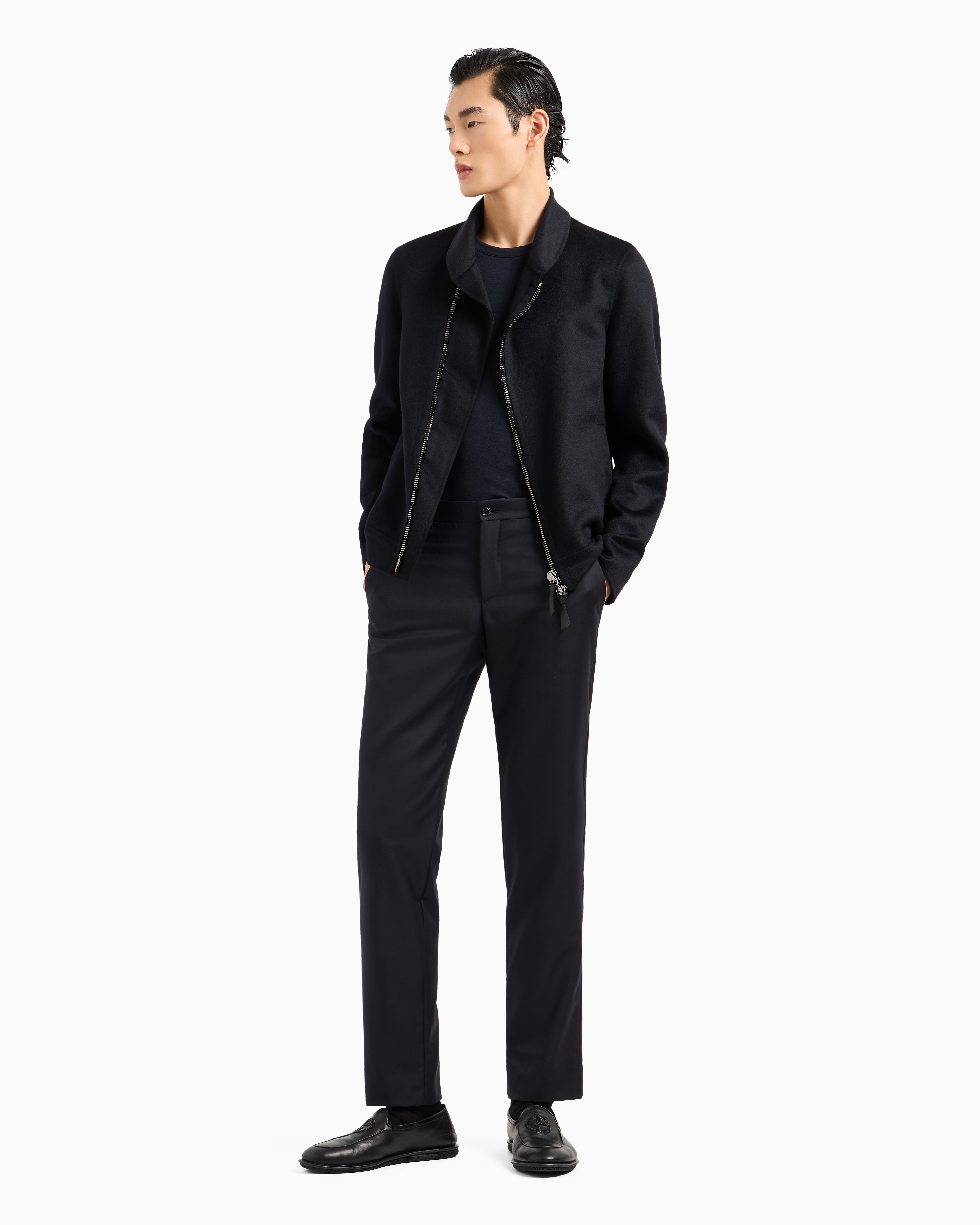 Giorgio Armani Icon Cashmere Interlock Crew-neck Jumper In Navy_blue