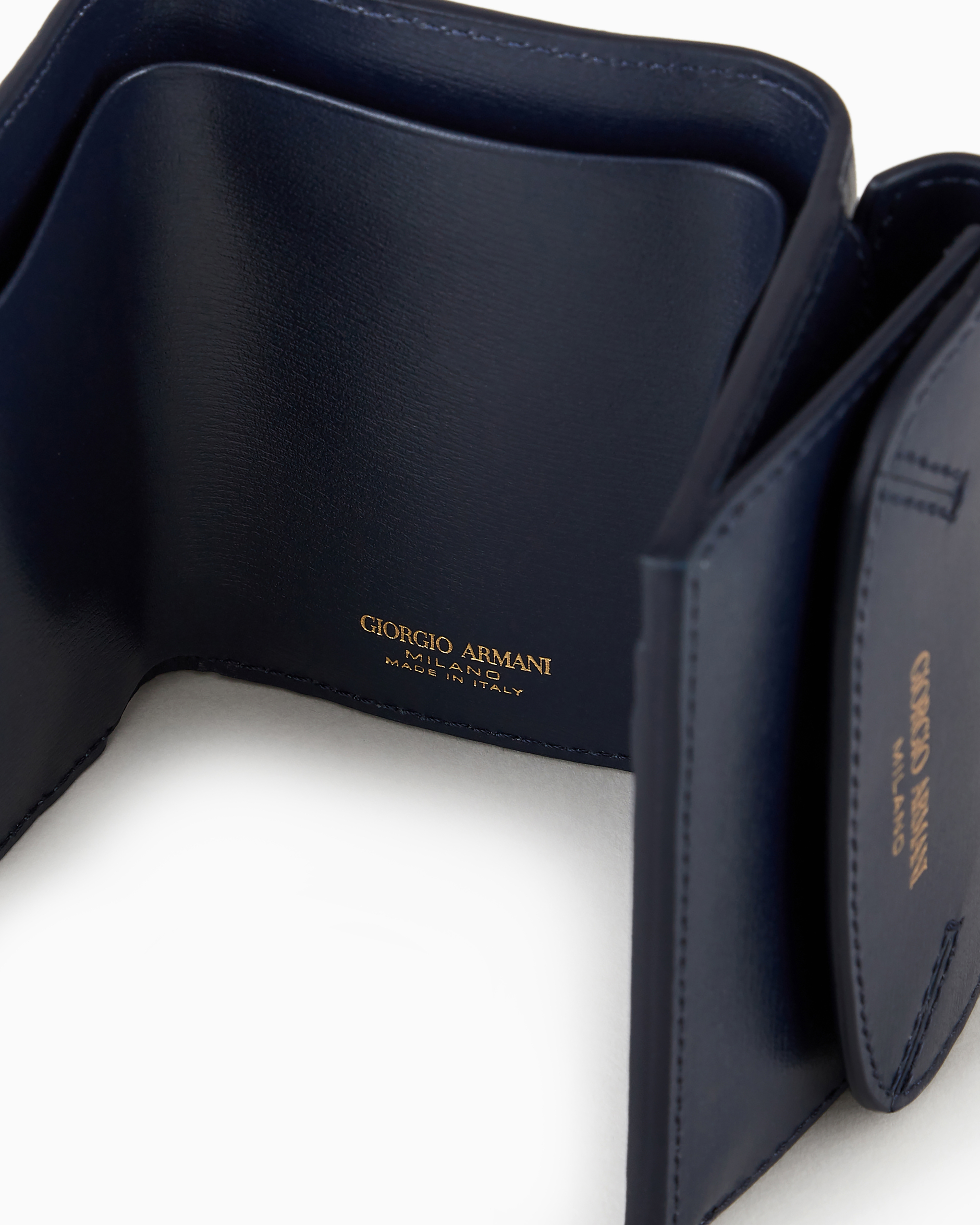 Giorgio Armani Mini La Prima Trifold Wallet In Palmellato Leather In Blue