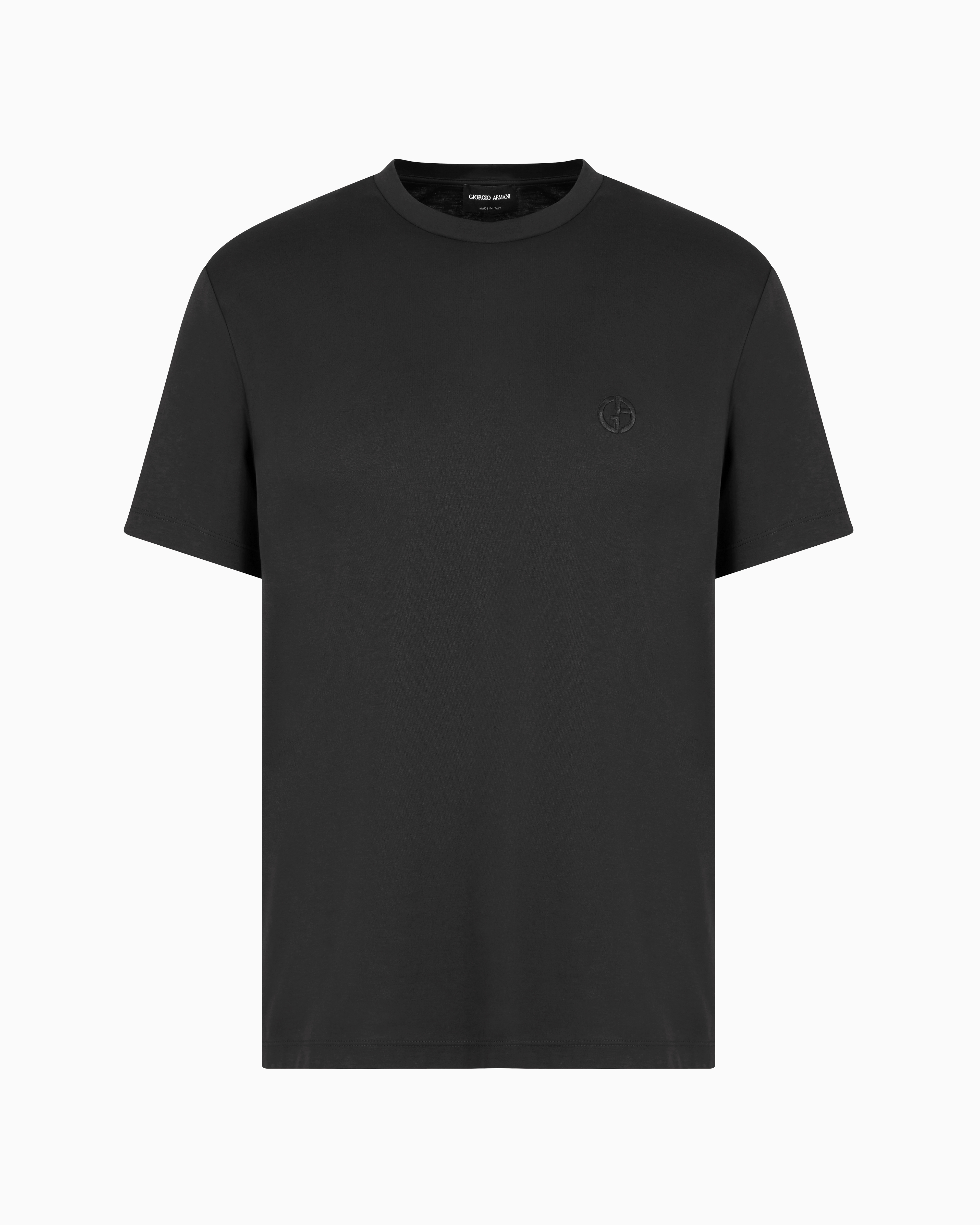 Shop Giorgio Armani Cotton-interlock T-shirt With Embroidered Logo In Black