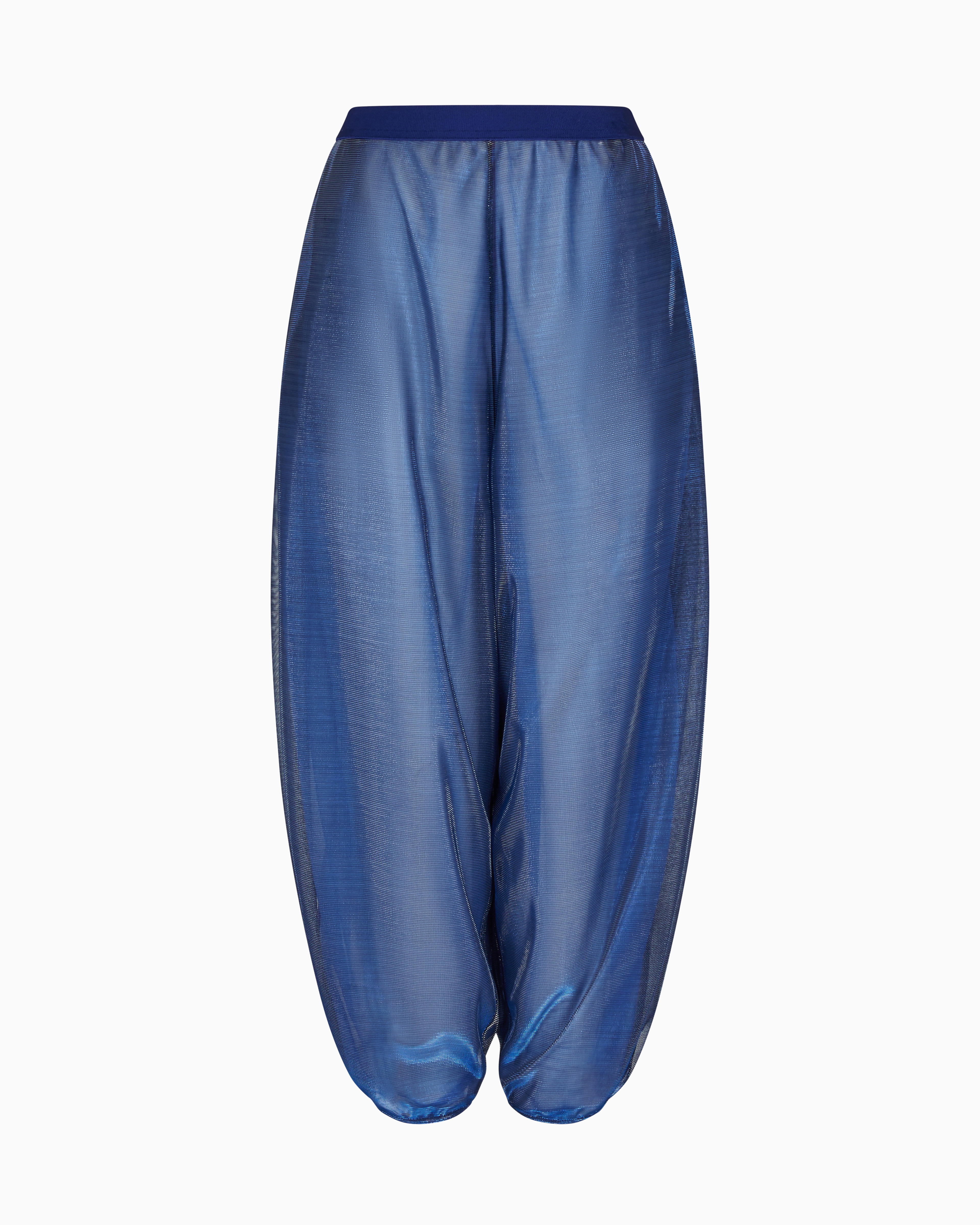 Emporio Armani Wide Trousers In Iridescent Knit Mesh In Blue