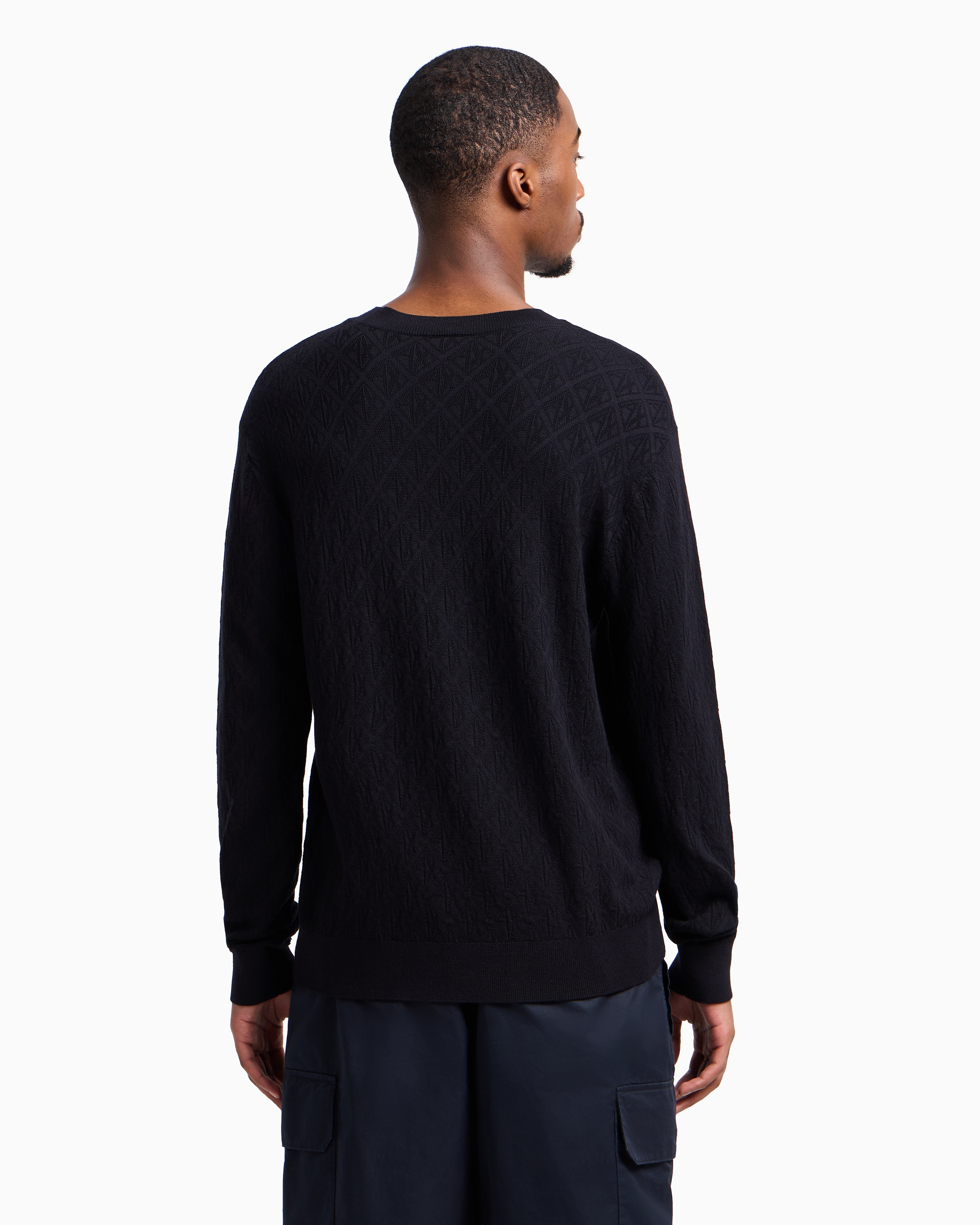 Armani Exchange Asv Tone-on-tone Logo Crewneck Sweater In Navy Blue