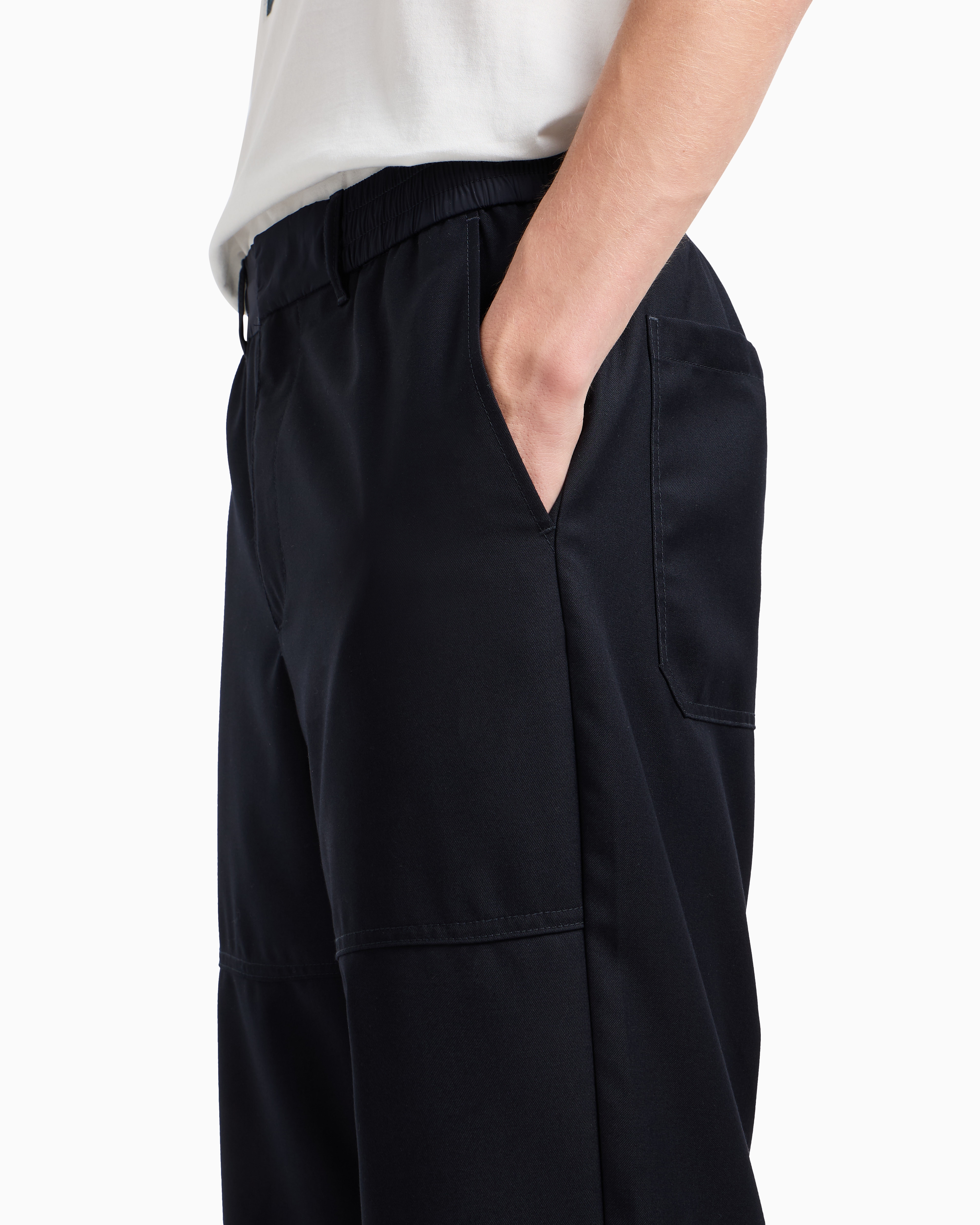 Armani Exchange - Rayon wide leg trousers with stitching details, Man, Navy Blue, Size: