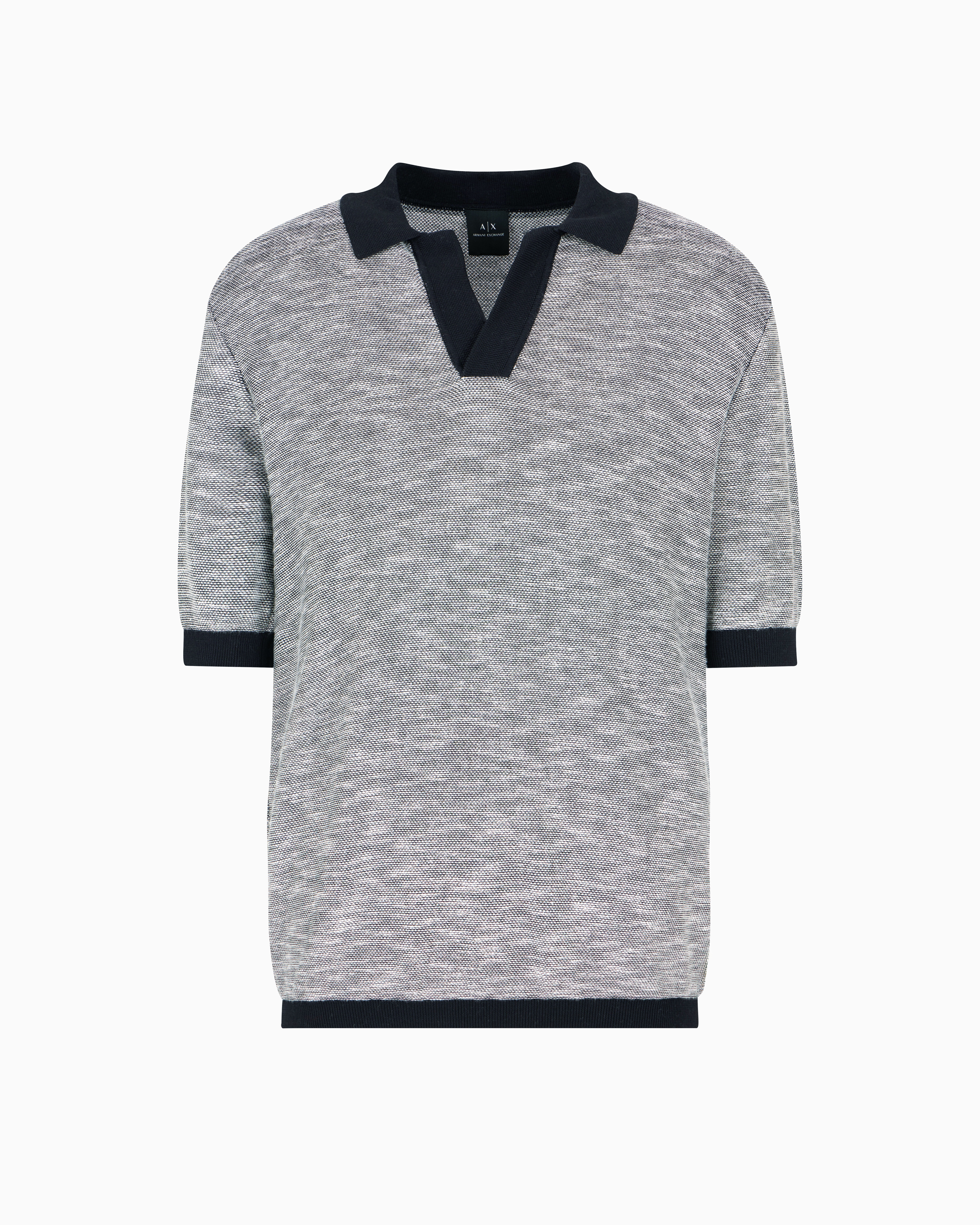 Armani Exchange Short-sleeved Knitted Polo In Melange Cotton In Blue