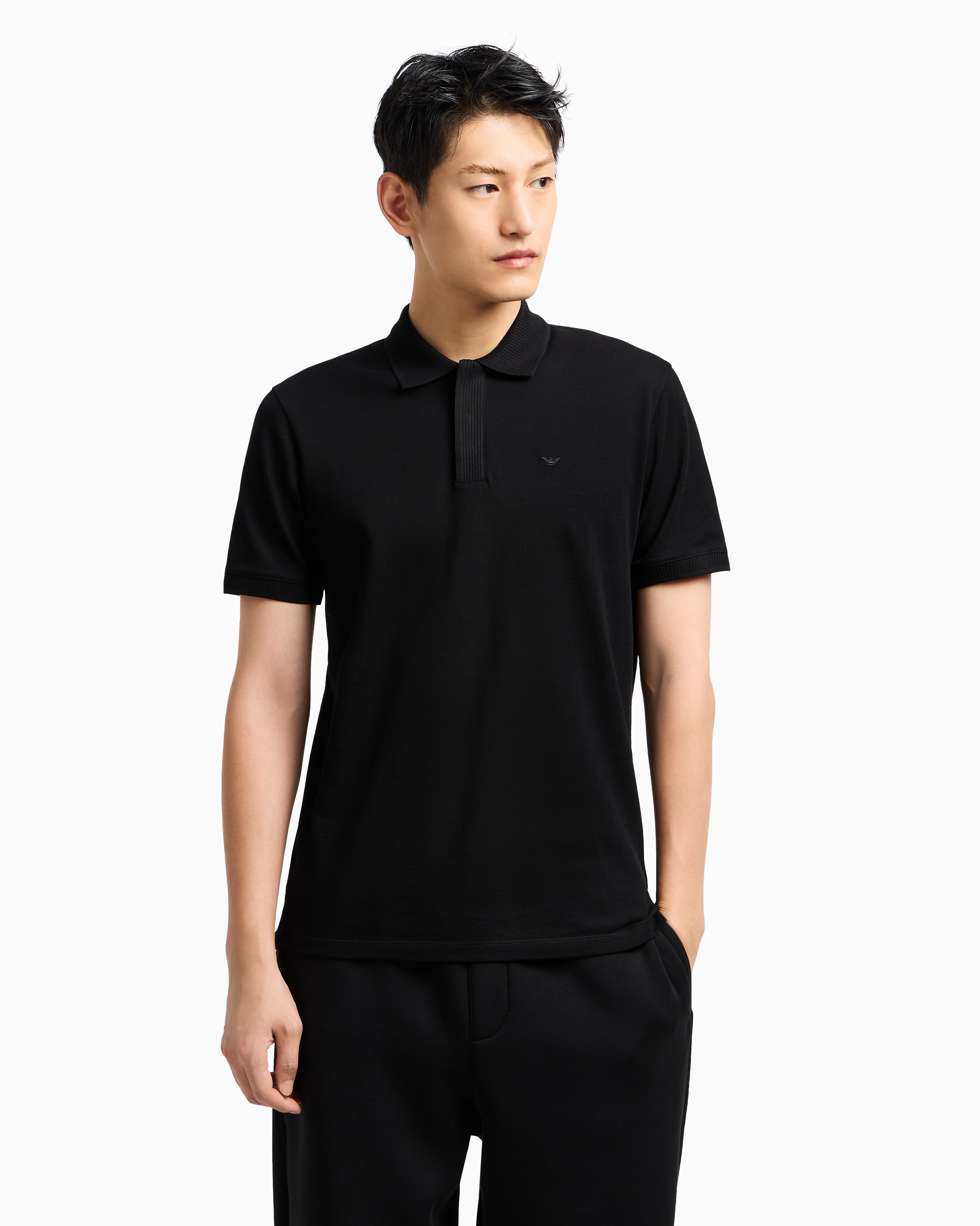 Emporio Armani Cotton Polo Shirt In Black