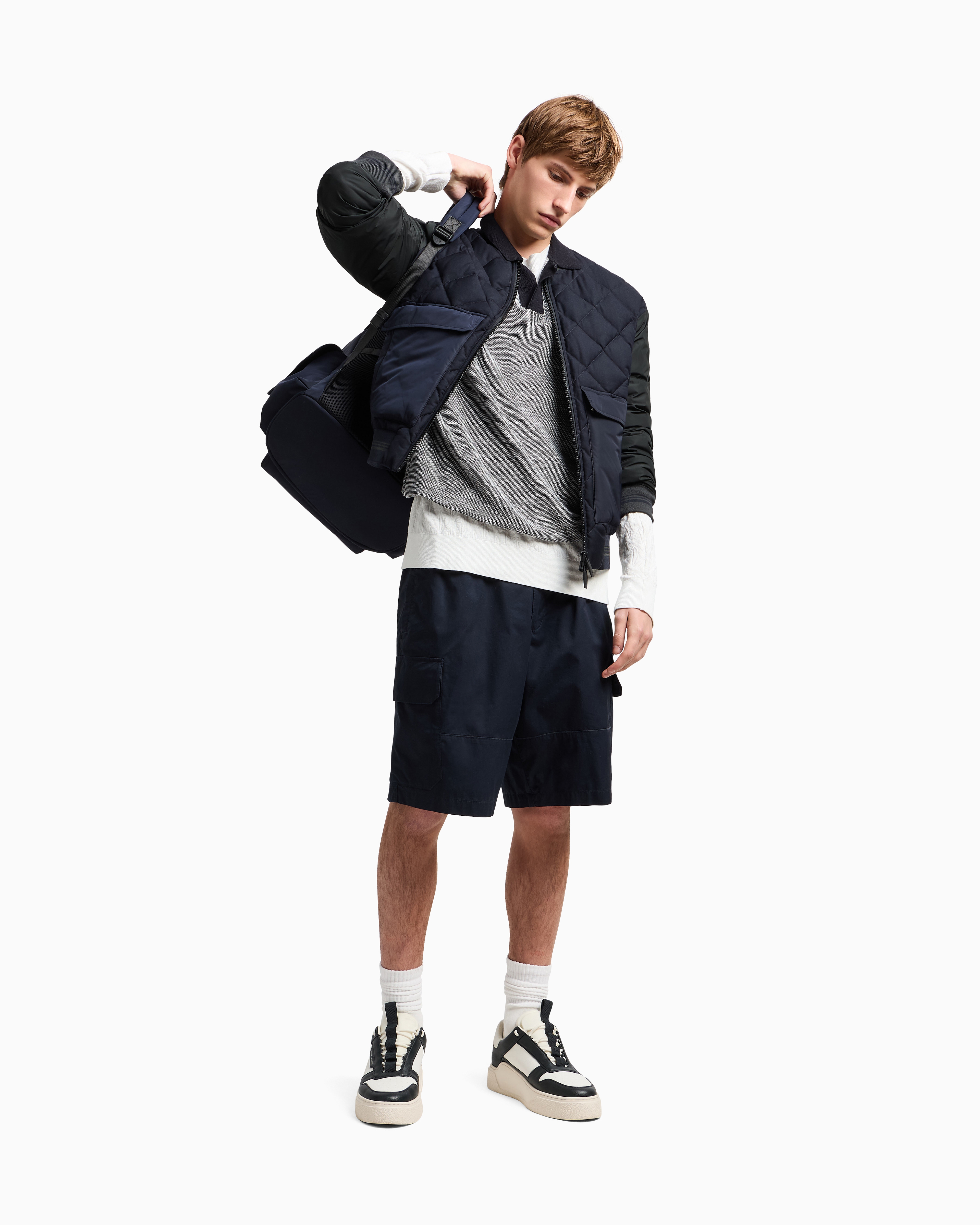 Armani Exchange Short-sleeved Knitted Polo In Melange Cotton In Blue
