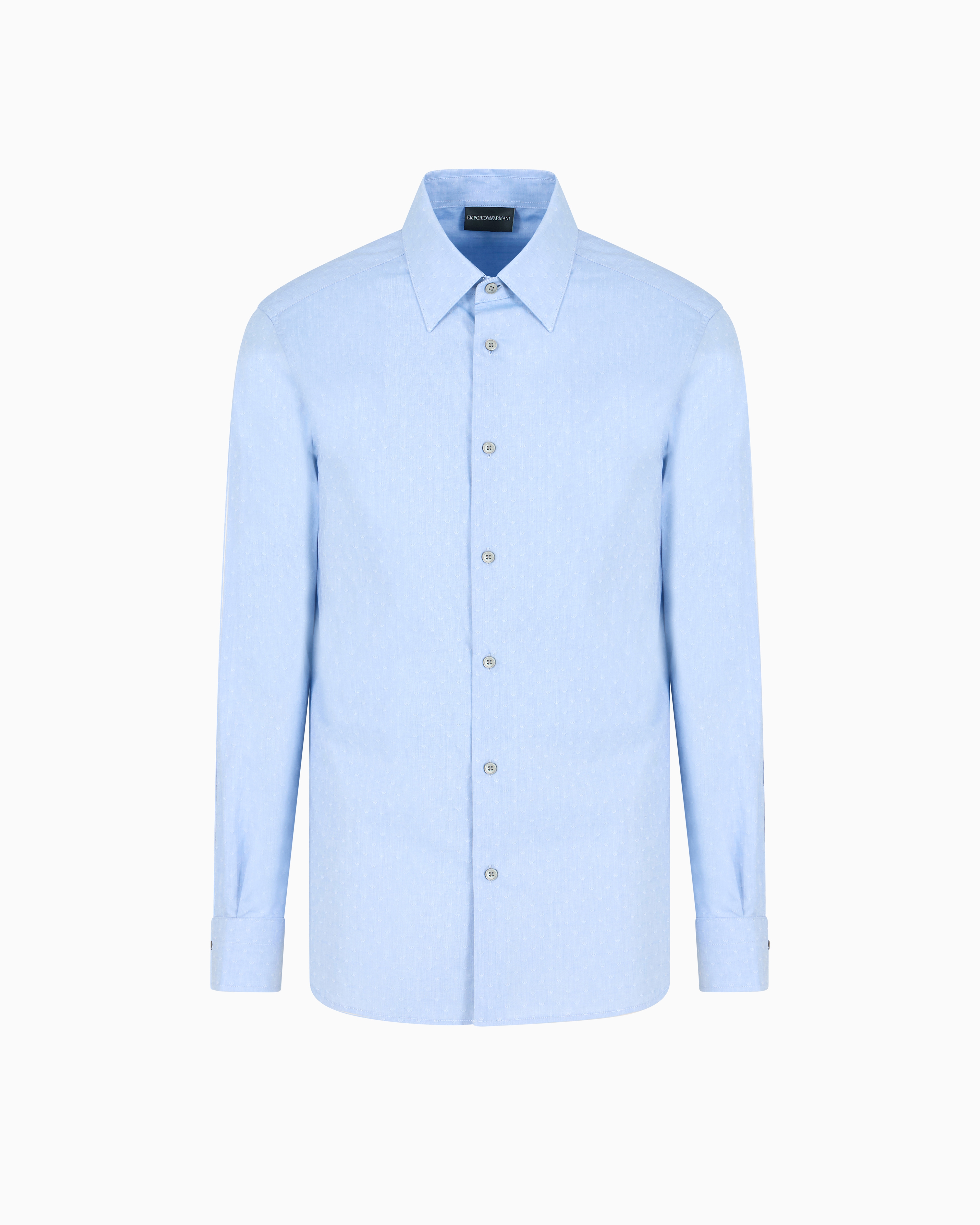 Emporio Armani Long Sleeve Lapel Shirt With All Over Logo Jacquard In Youran Blue