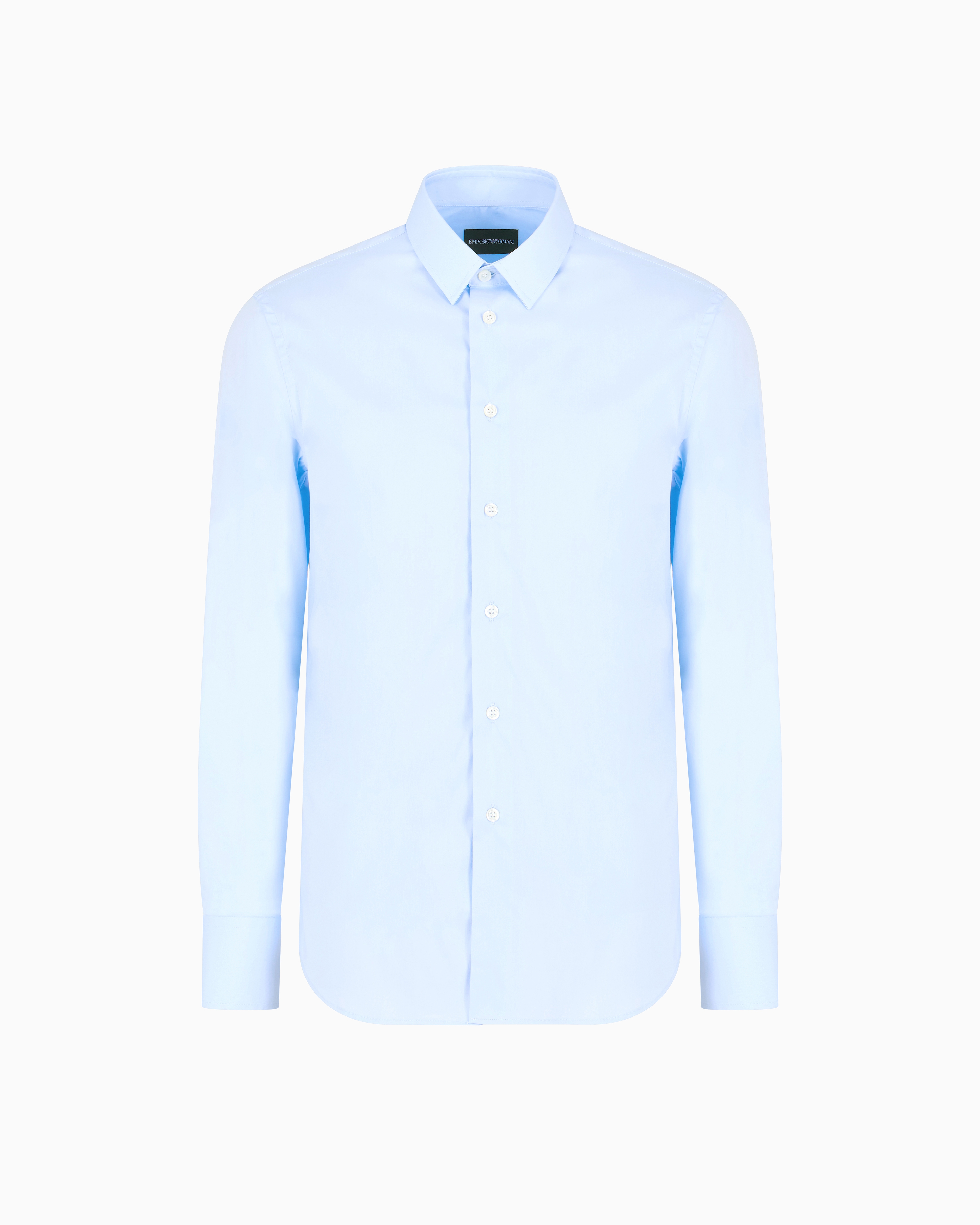 Emporio Armani Official Store Stretch Cotton Poplin Shirt In Light Blue