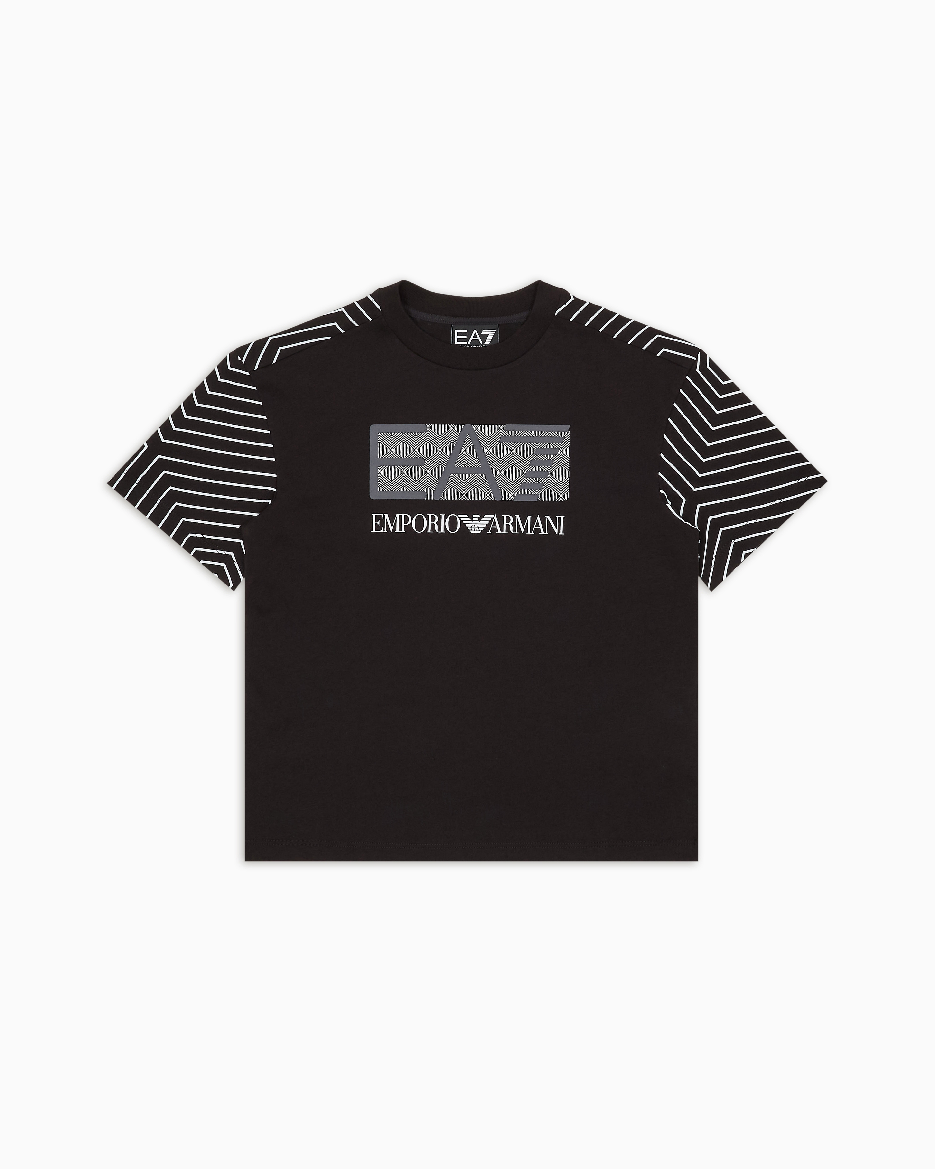 Ea7 Visibility Boy Printed Cotton T-shirt In Black