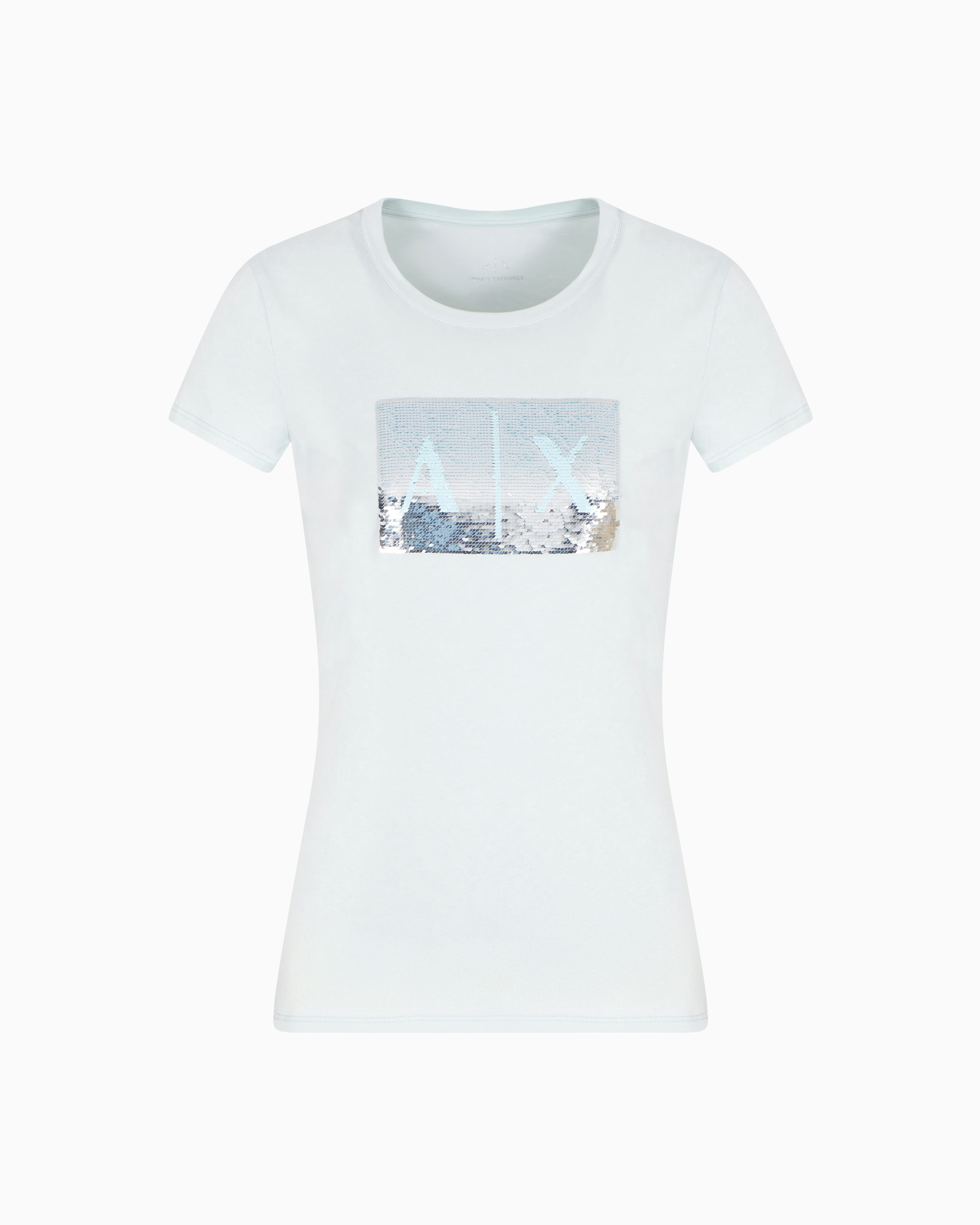 Armani Exchange Slim Fit T-shirt In Stretch Cotton Jersey In Light Blue