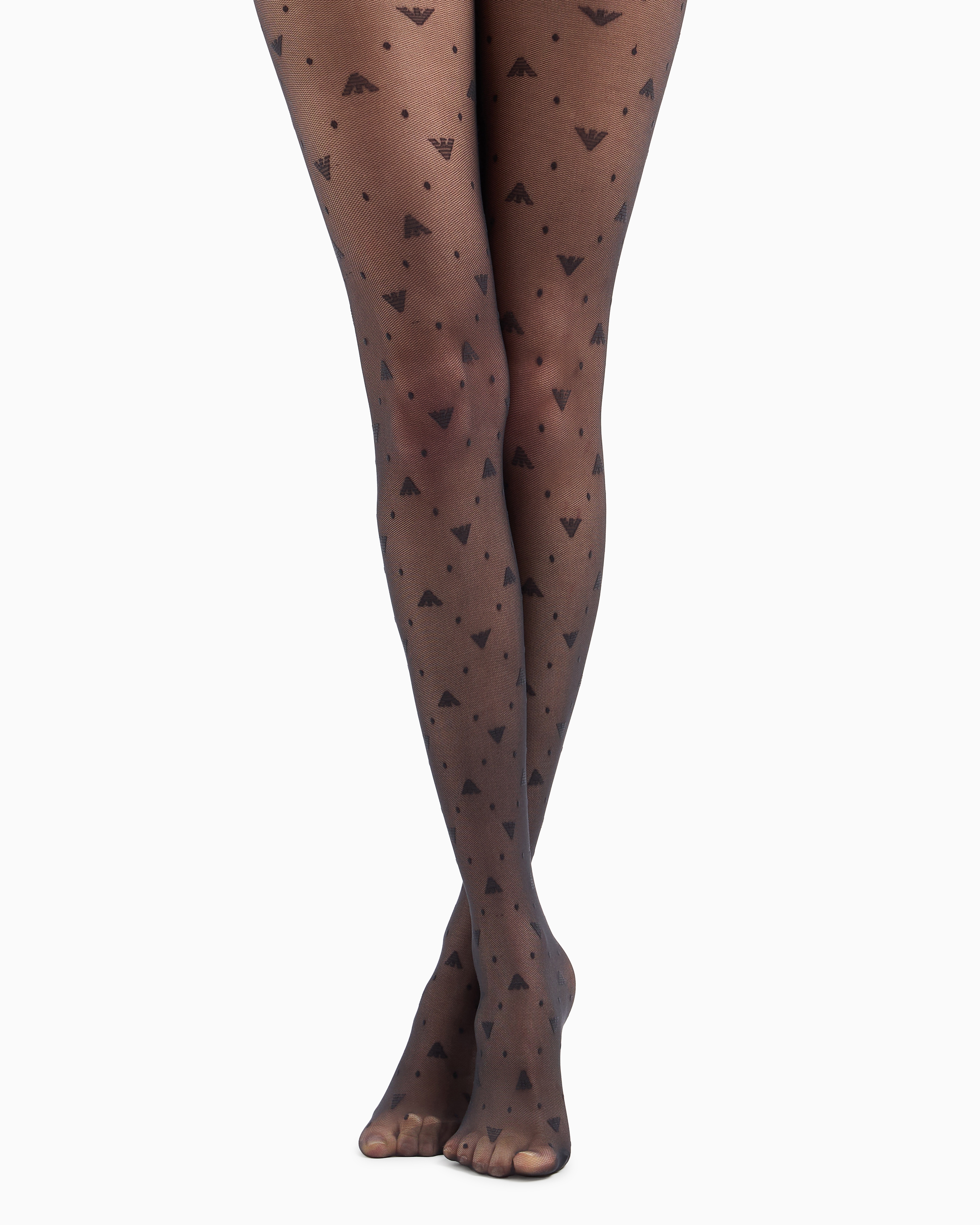 Emporio Armani - Tights with polka dots and all-over eagles, Woman, Black, Size: