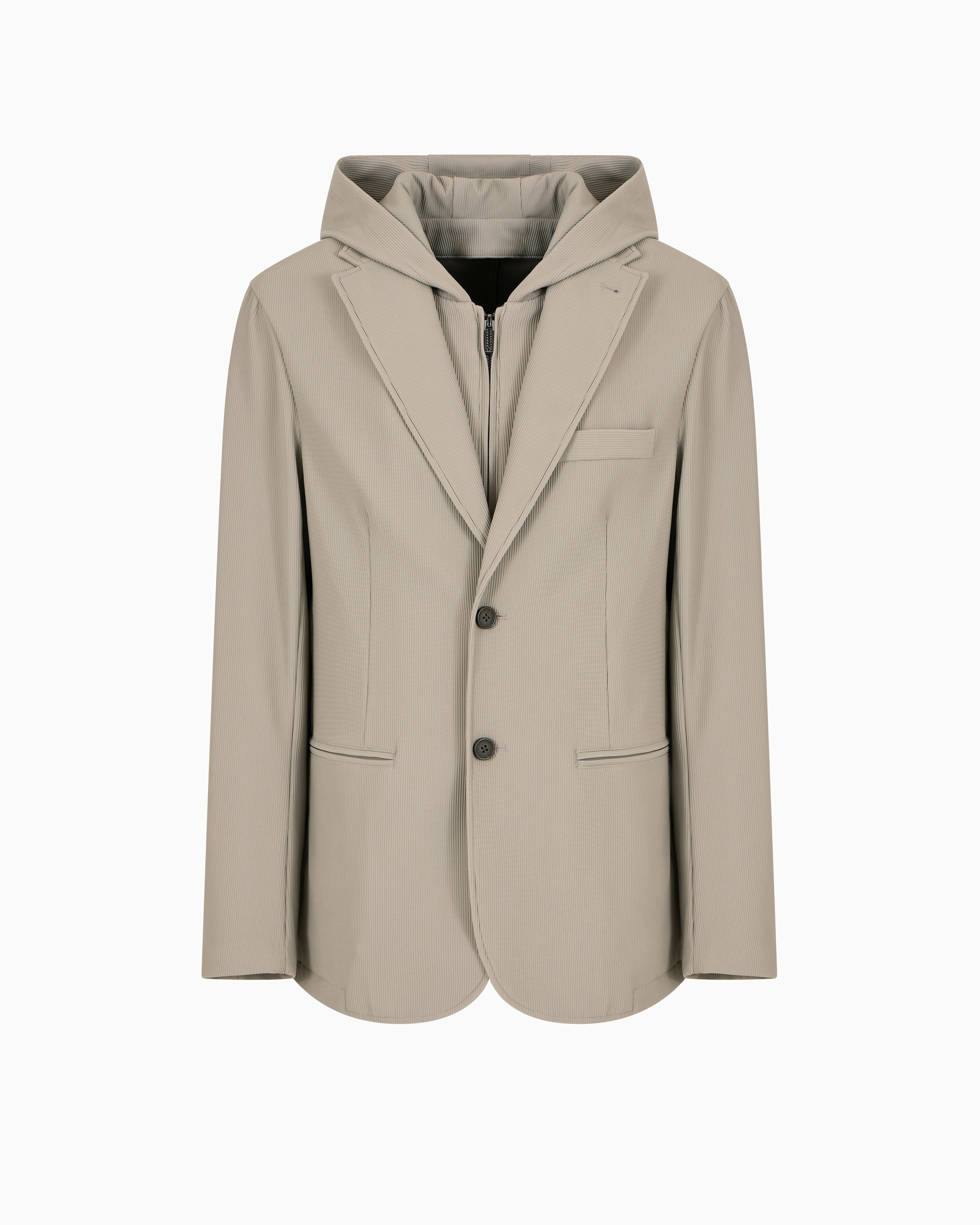 Emporio Armani Regular Fit Detachable Hooded Inner Bib Blazer In Beige