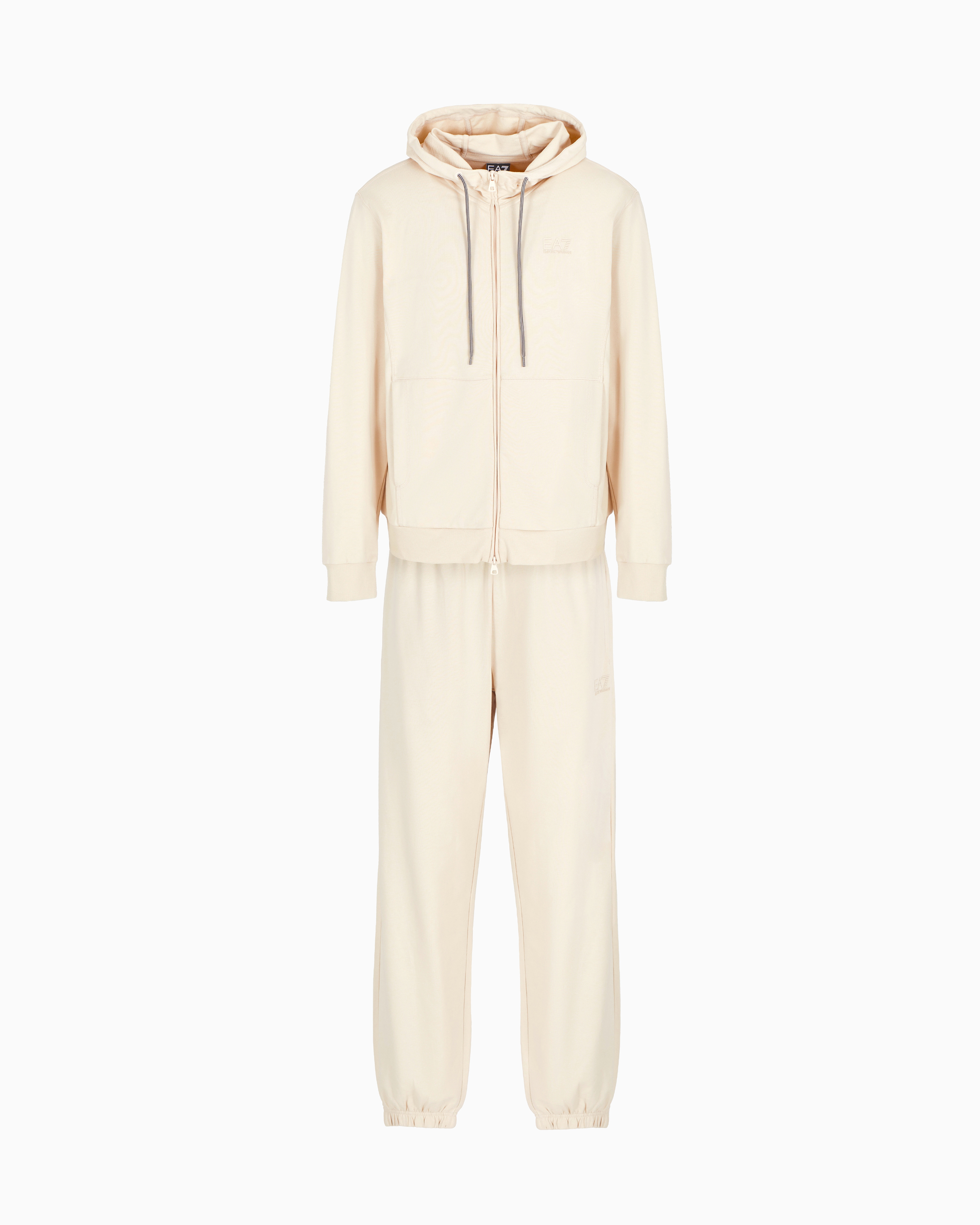 Ea7 Visibility Cotton Tracksuit With Hood In Beige