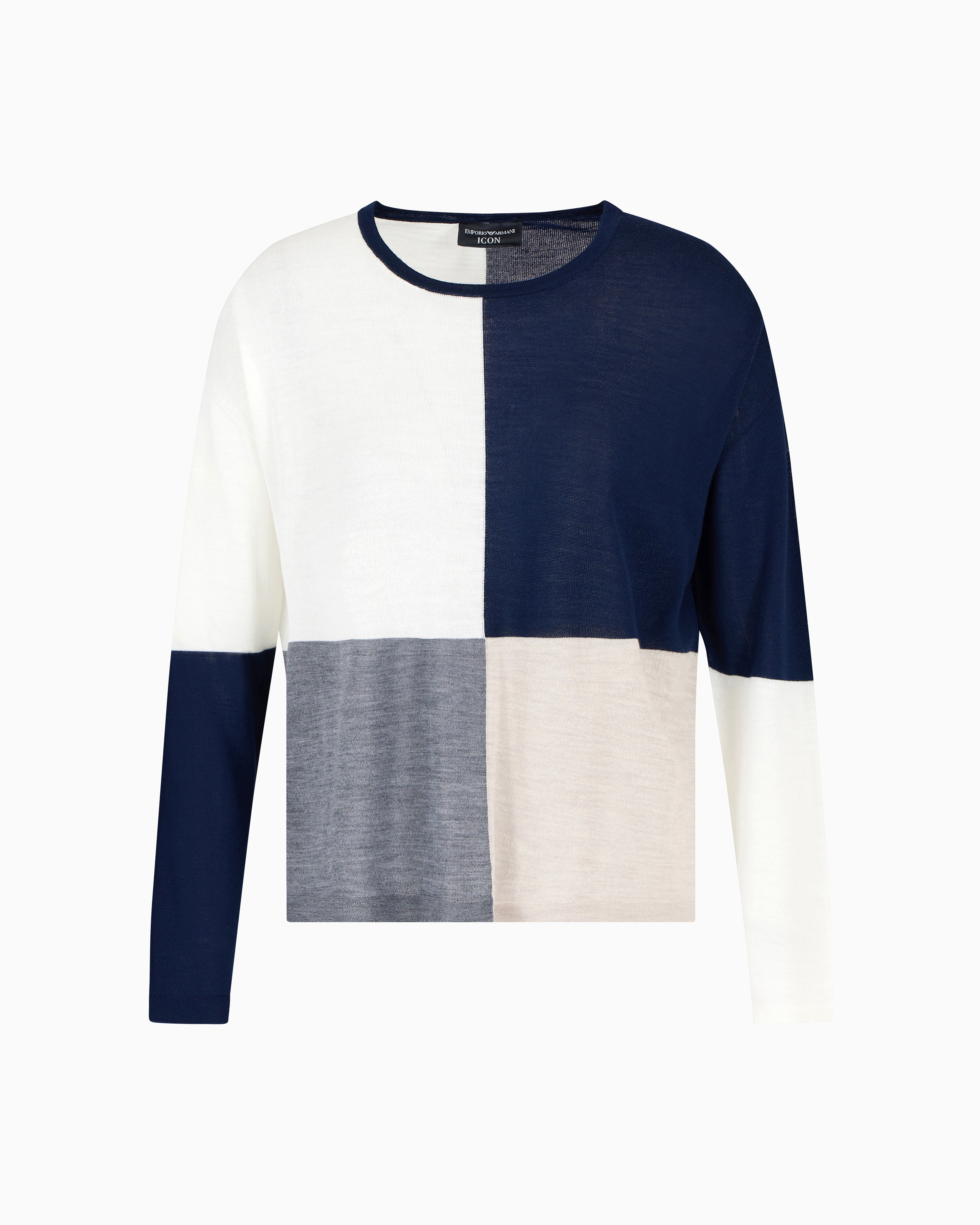 Emporio Armani Icon Wool Jumper With Intarsia In Grey
