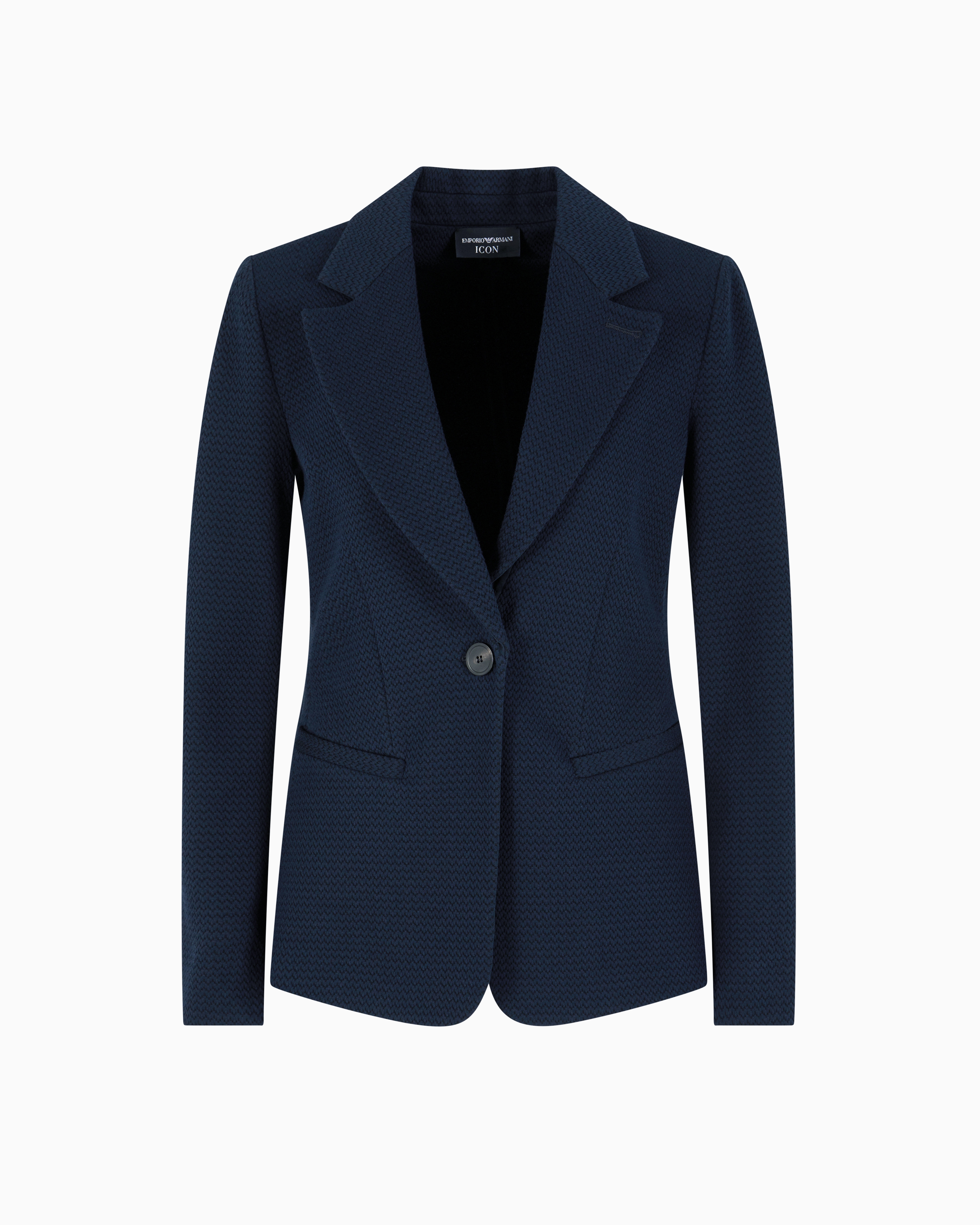 Emporio Armani Icon Single-breasted Jacket In An Embossed Jacquard Knit Jersey In Blue