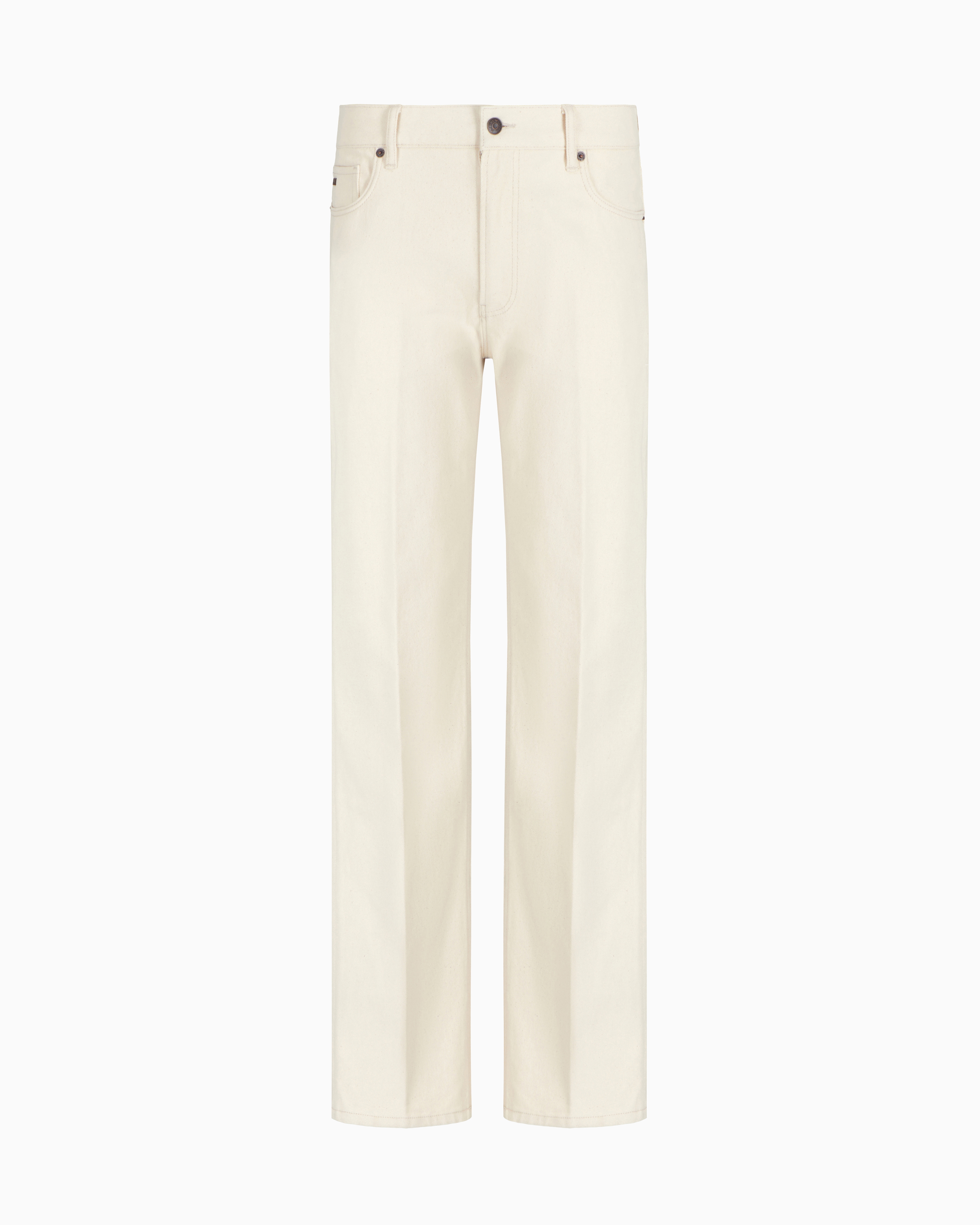 Emporio Armani Straight Fit Bull Cotton Jeans In Light Beige In Beige