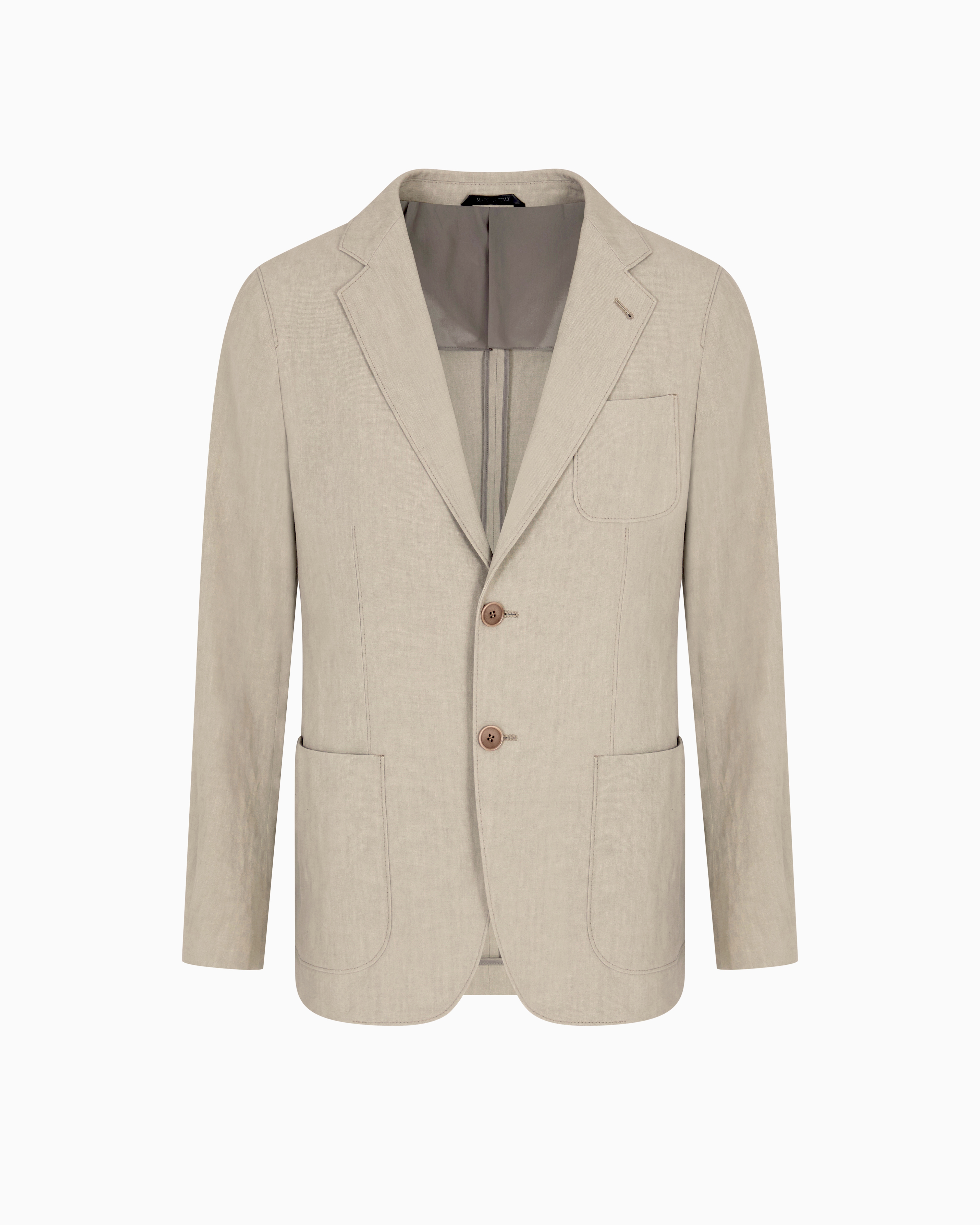Giorgio Armani Beige Linen Canvas Upton Single-breasted Blazer In Beige