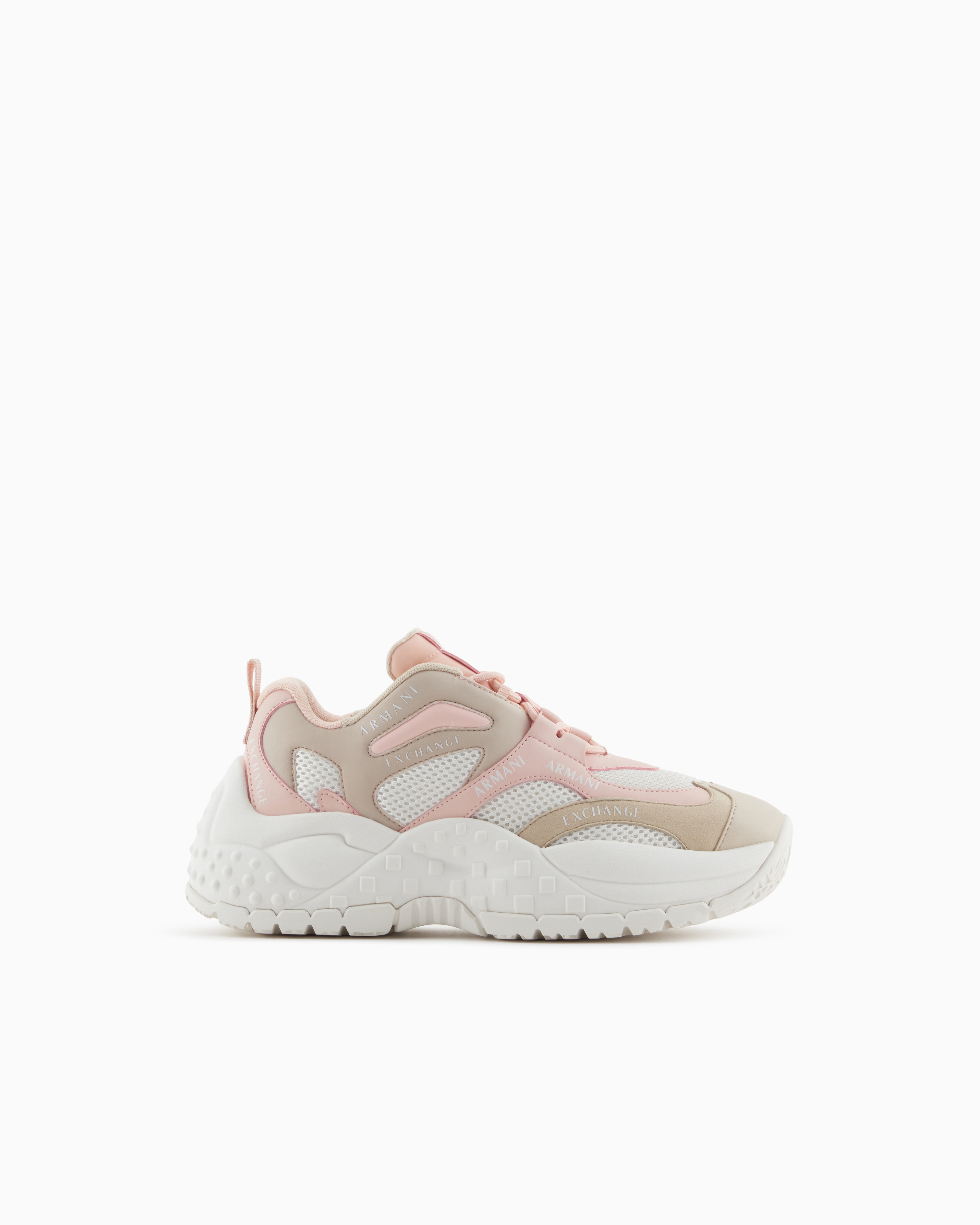 Armani Exchange Mesh Sneakers With Custom Tread In Pink