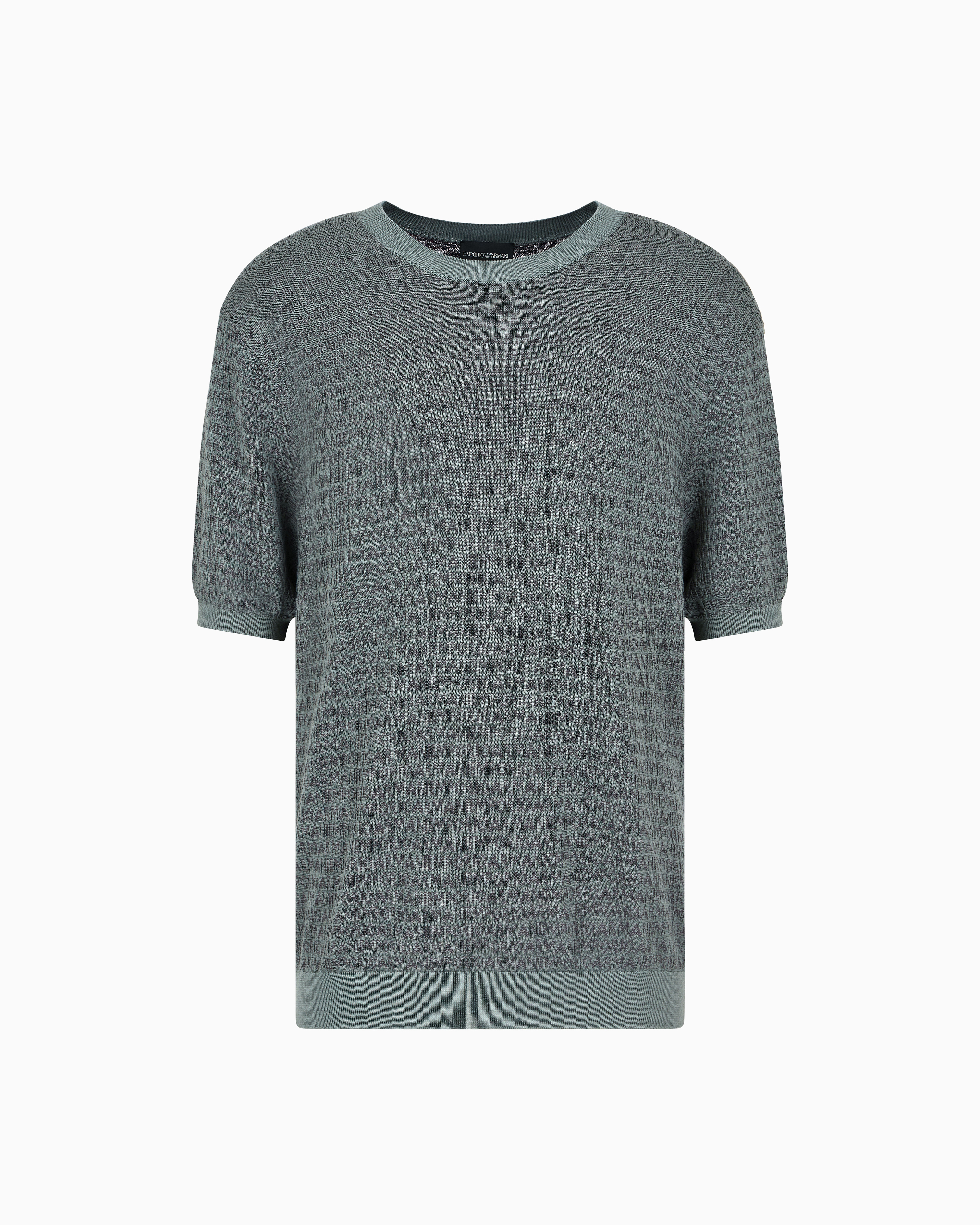 Emporio Armani Asv Lyocell-blend Jumper With Lettering Intarsia In Green