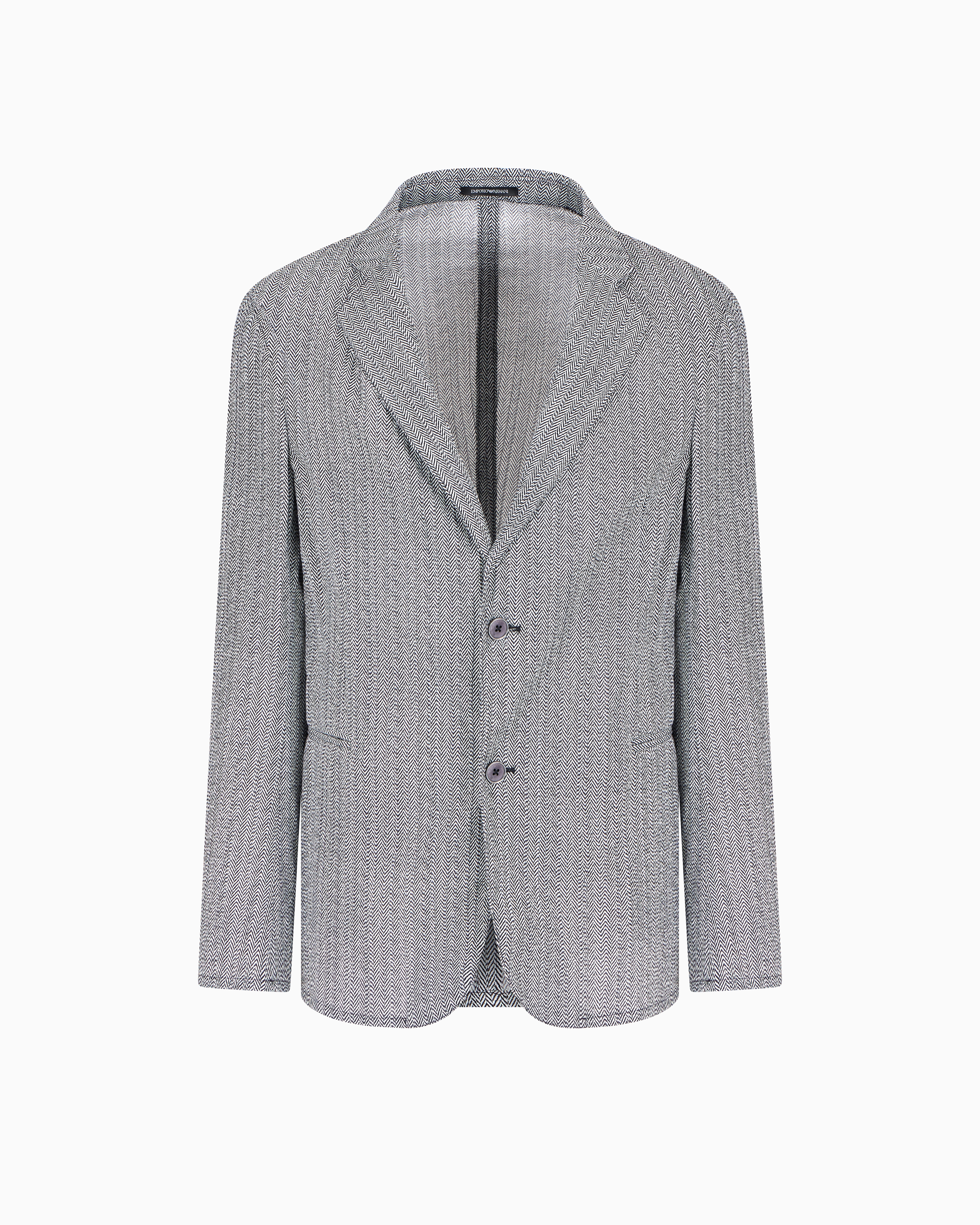 Emporio Armani Einreihiger Blazer Aus Seersucker-gewebe Mit Fischgrat-print In Grau
