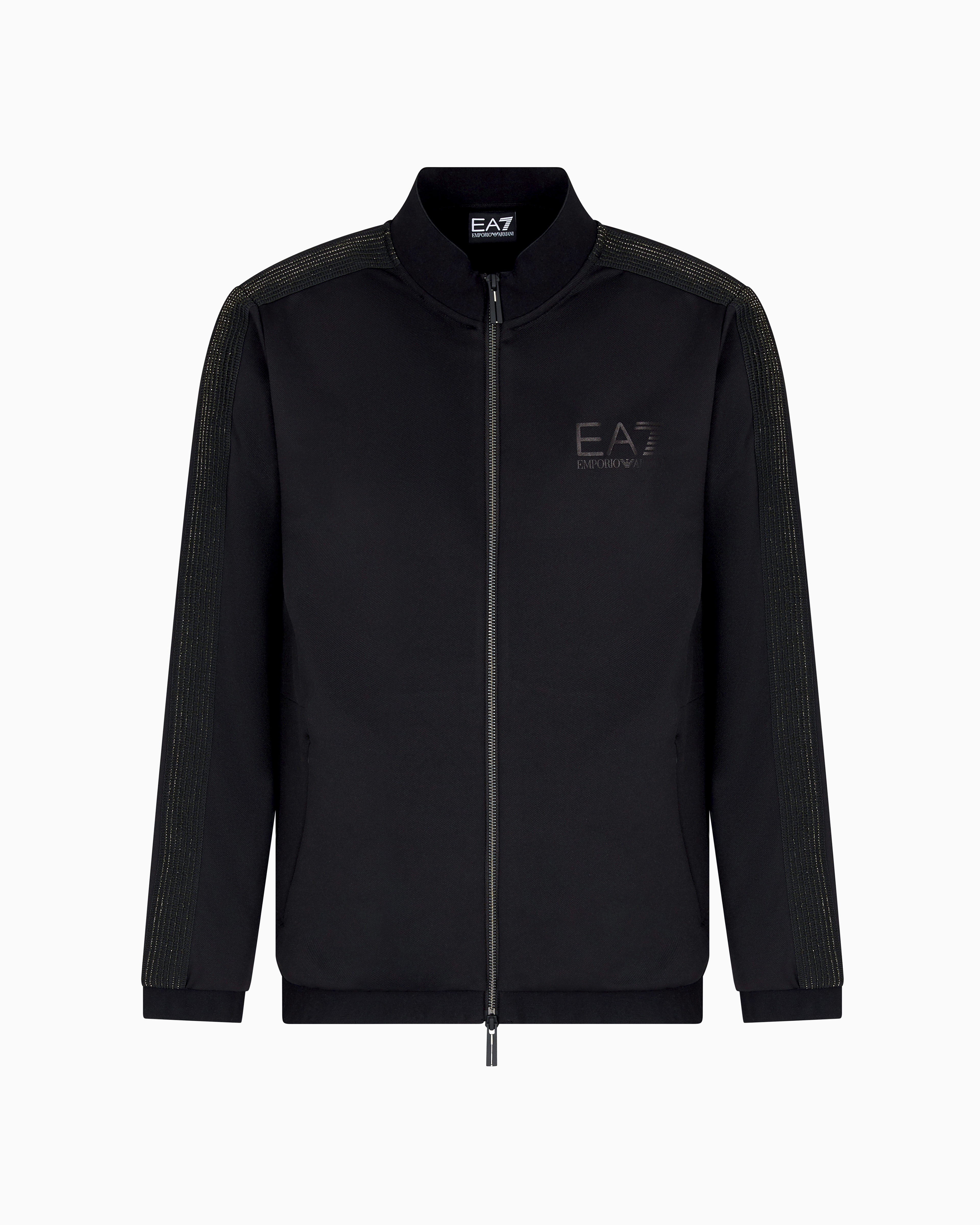 Ea7 Gold Label Zip-up Sweatshirt In Stretch Technical Twill In Black