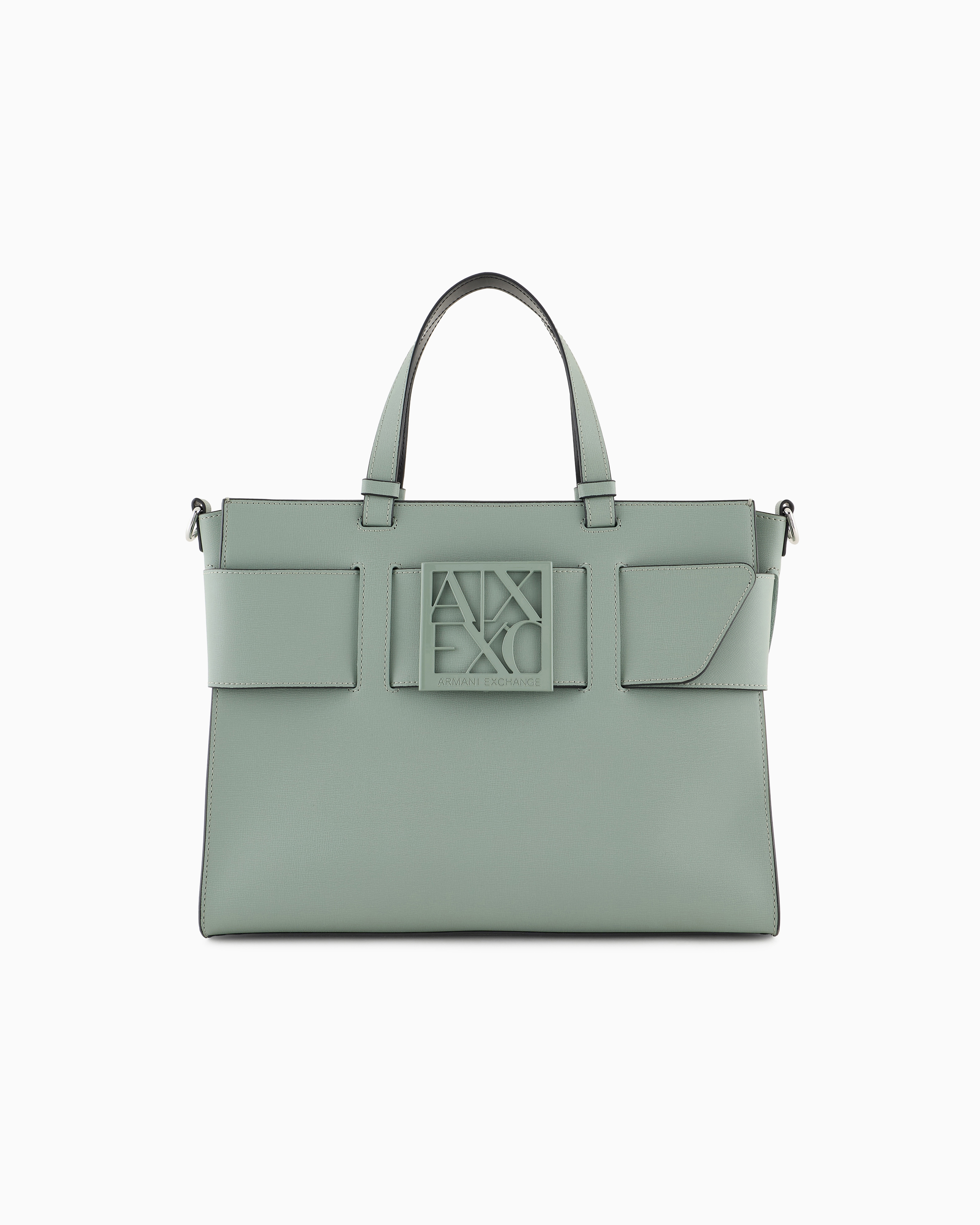 Armani Exchange Large Tote Bag With Double Handles And Shoulder Strap In Green