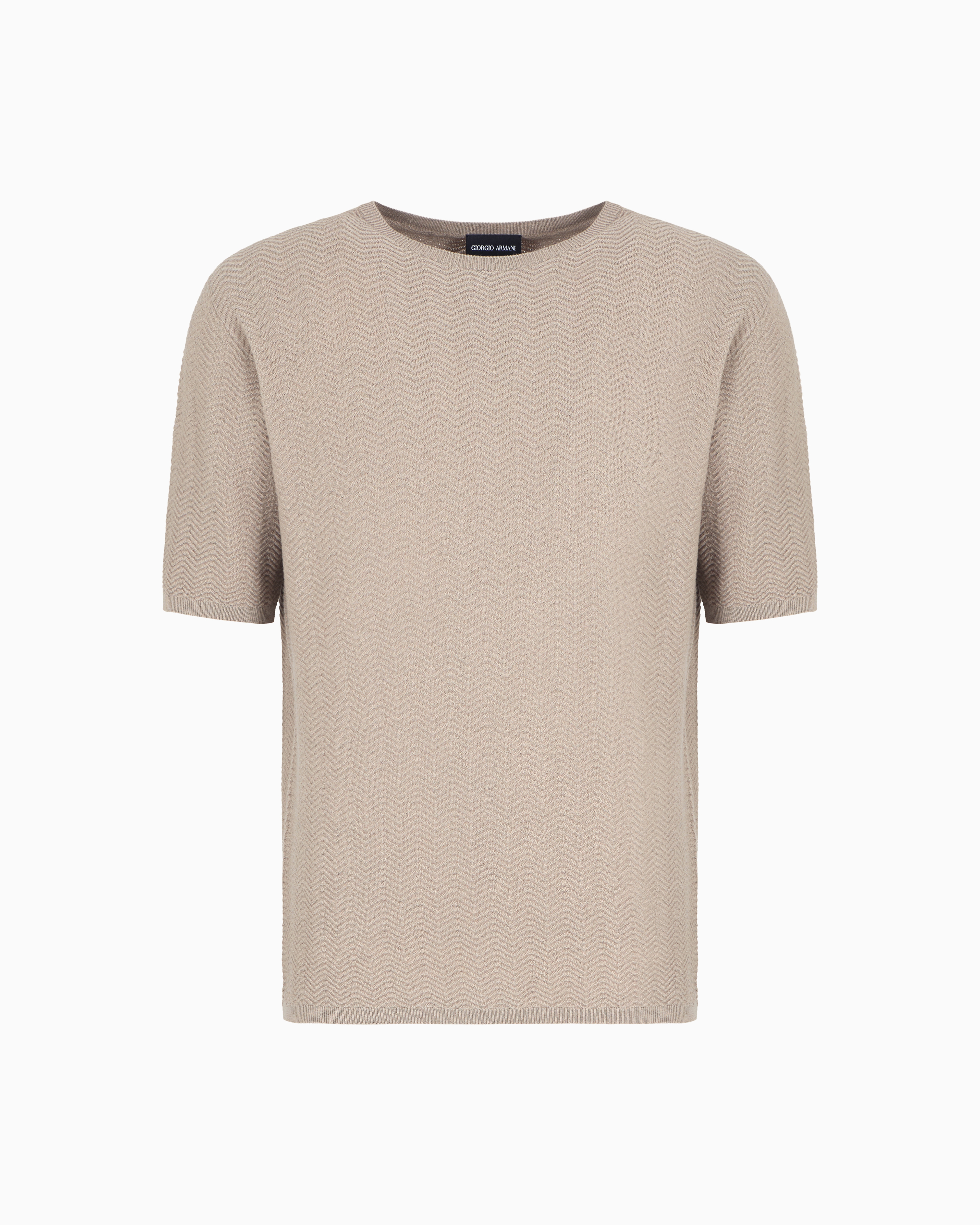 Giorgio Armani Chevron Virgin Wool, Crew-neck Jumper In Beige