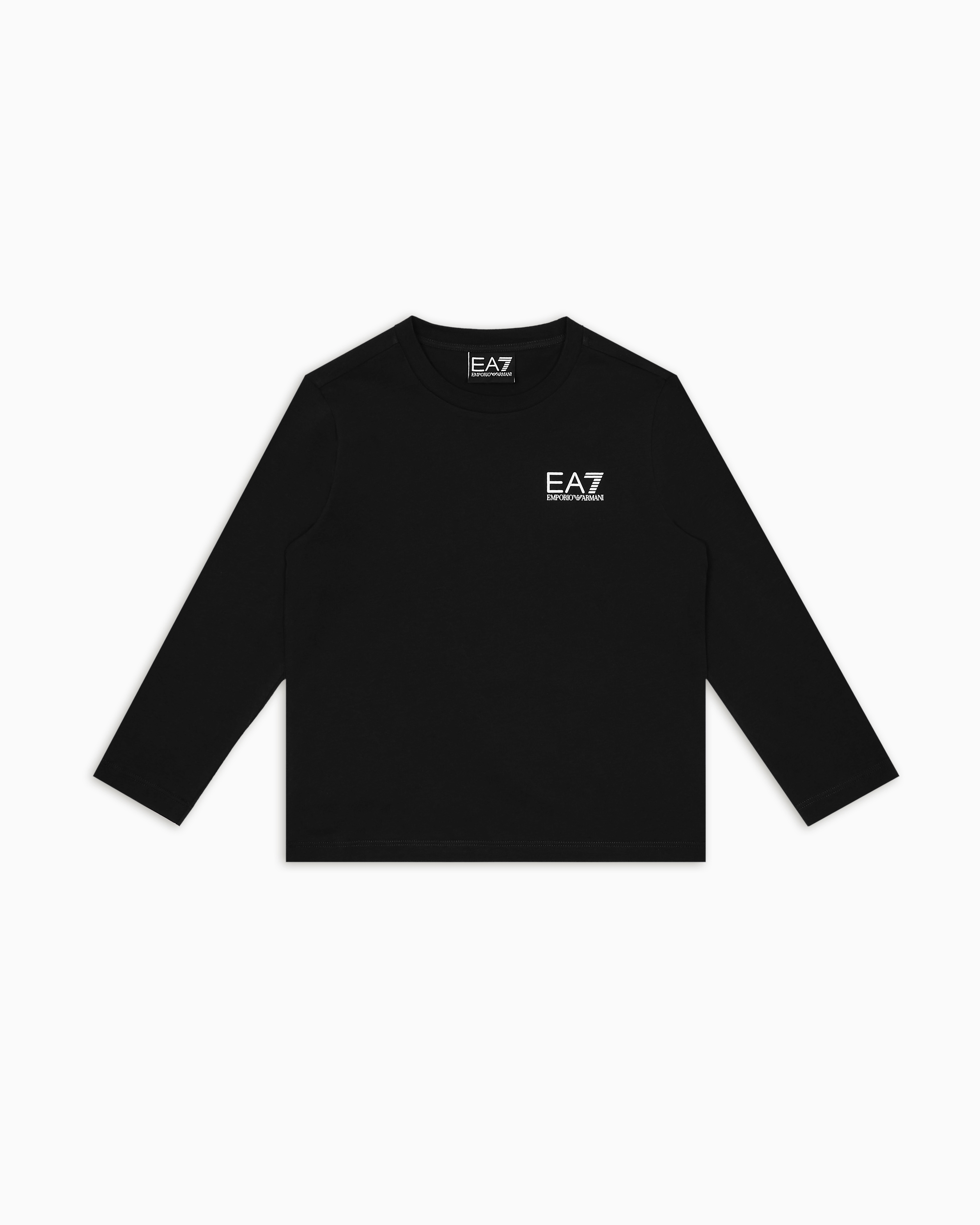 Ea7 Core Identity Boy Cotton Jersey Long-sleeved T-shirt In Black