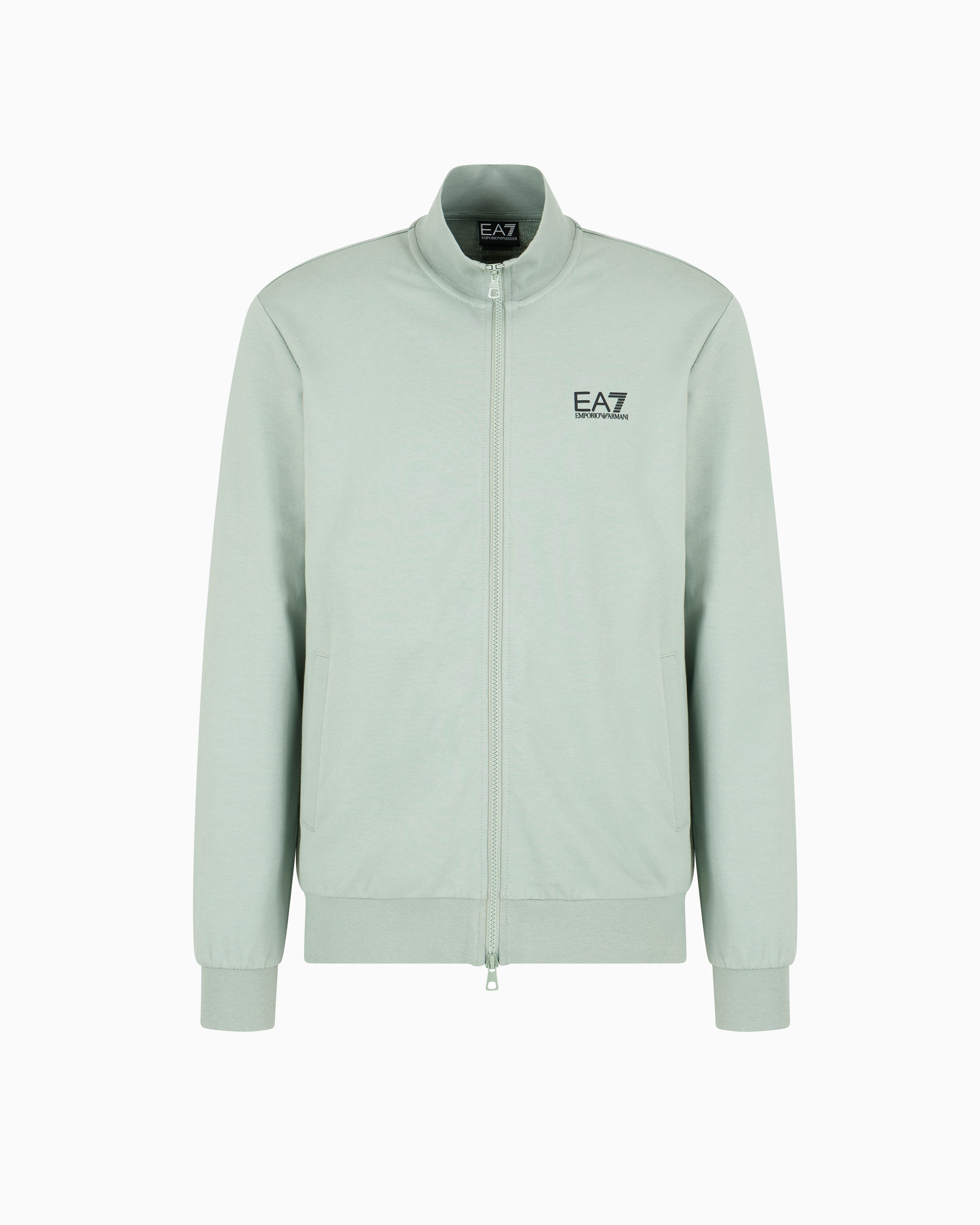 Ea7 Core Identity Cotton Zip-up Sweatshirt In Green