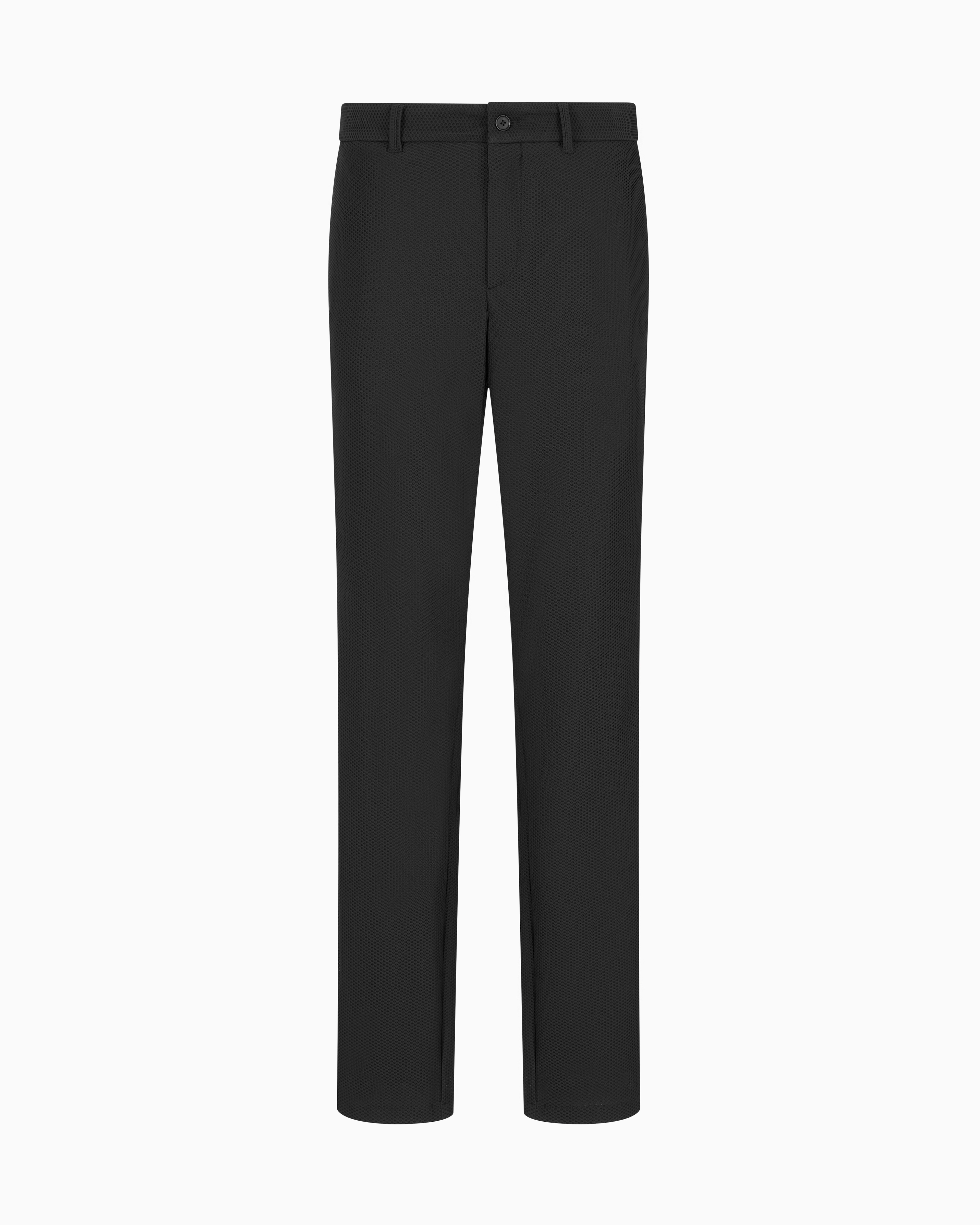 Giorgio Armani Technical Waffle Flat-front Trousers In Black