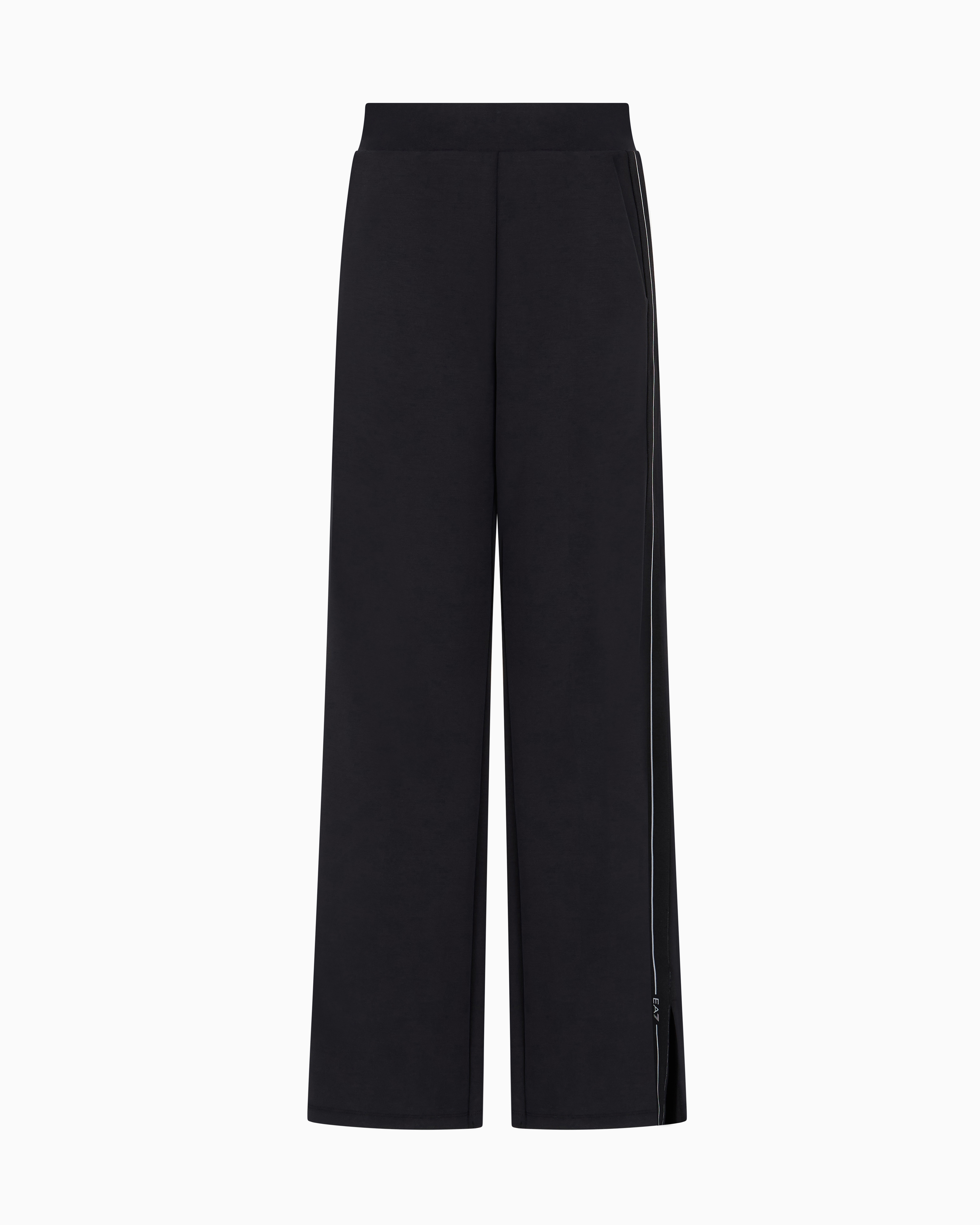 Ea7 Logo Series Stretch Modal-blend Wide Trousers In Black