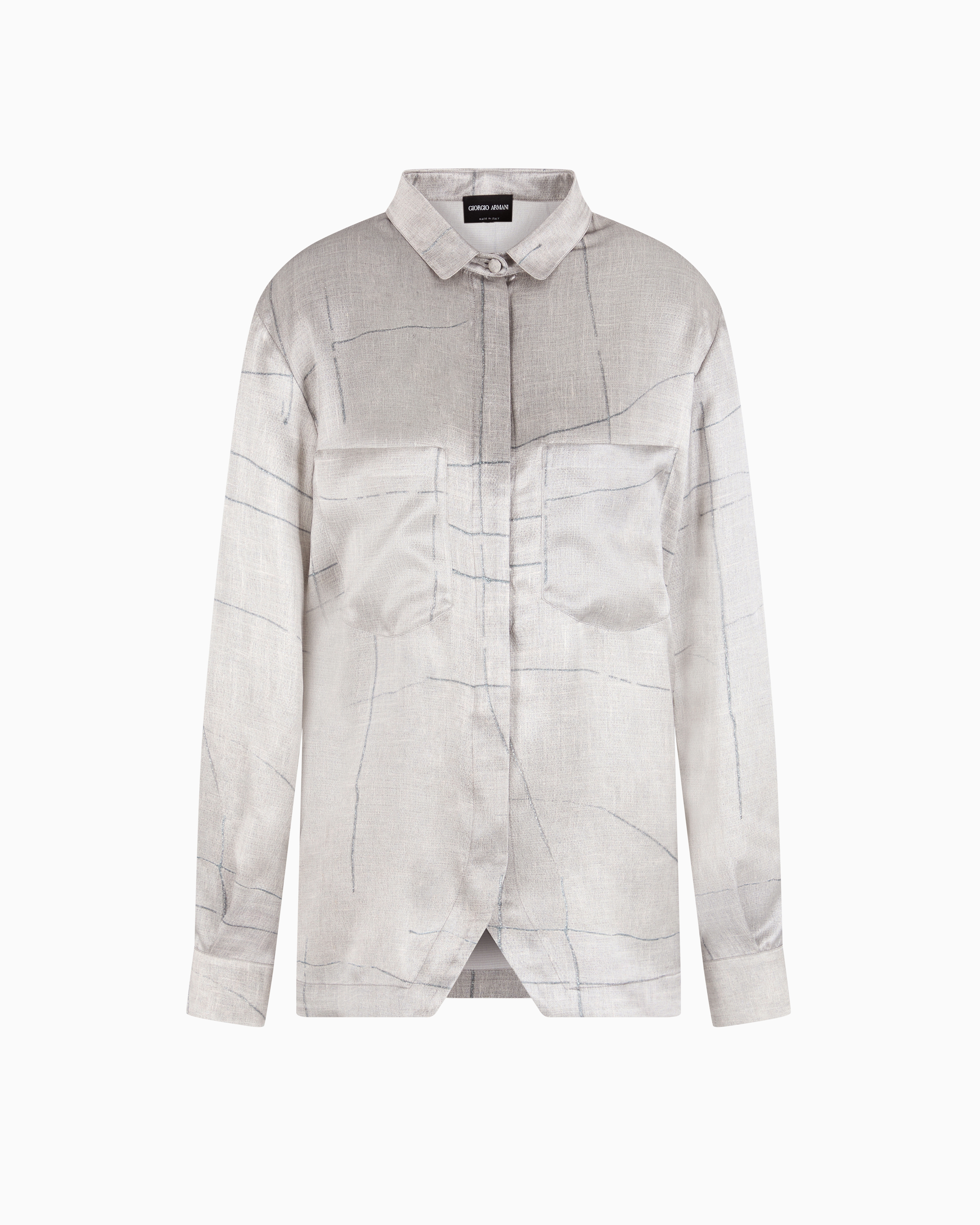 Giorgio Armani Printed Silk Satin Shirt In Grey